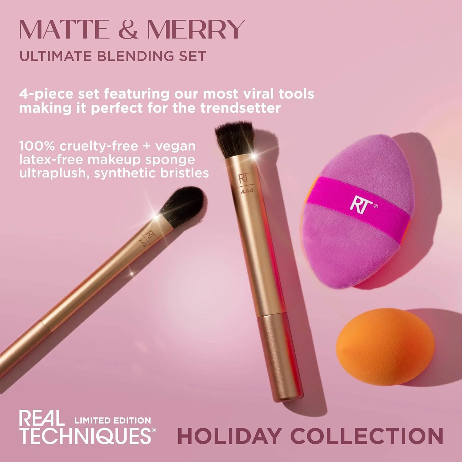 Real Techniques Matte & Merry Ultimate Blending 4 Piece Holiday Gift Set, Foundation Makeup Sponge, Dual-Sided Powder Puff, & 2 Makeup Brushes, Kitten Paw Brush, Limited Edition, Latex-Free Foam Real Techniques Matte & Merry Ultimate Blending 4 Piece Holiday Gift Set, Foundation Makeup Sponge, Dual-Sided Powder Puff, & 2 Makeup Brushes, Kitten Paw Brush, Limited Edition, Latex-Free Foam
