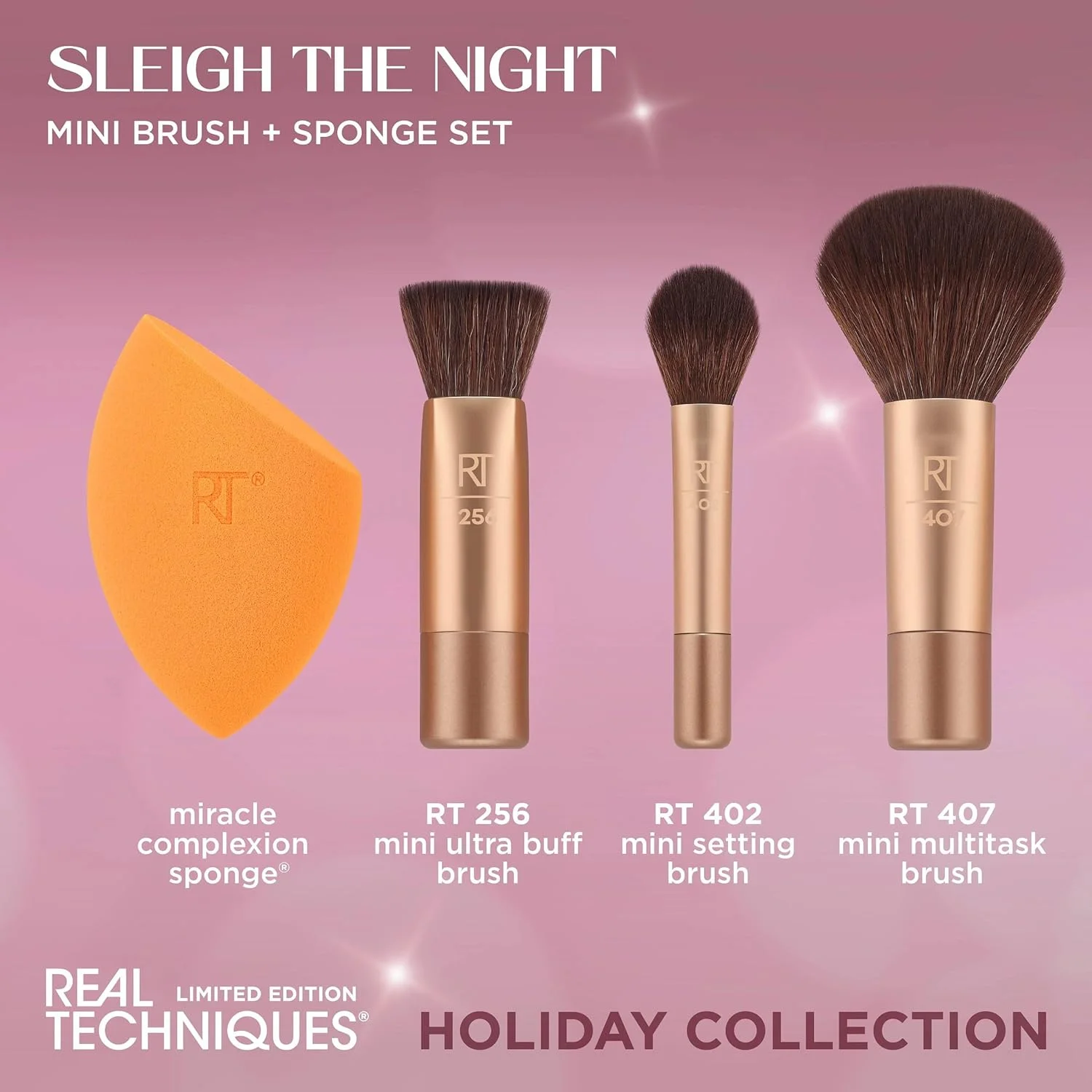 Real Techniques Sleigh The Night Mini Brush + Sponge 4 Piece Holiday Gift Set, Small Makeup Brushes For Travel, Makeup Sponge For Foundation & Concealer, Stocking Stuffer, Limited Edition, Latex-Free Real Techniques Sleigh The Night Mini Brush + Sponge 4 Piece Holiday Gift Set, Small Makeup Brushes For Travel, Makeup Sponge For Foundation & Concealer, Stocking Stuffer, Limited Edition, Latex-Free