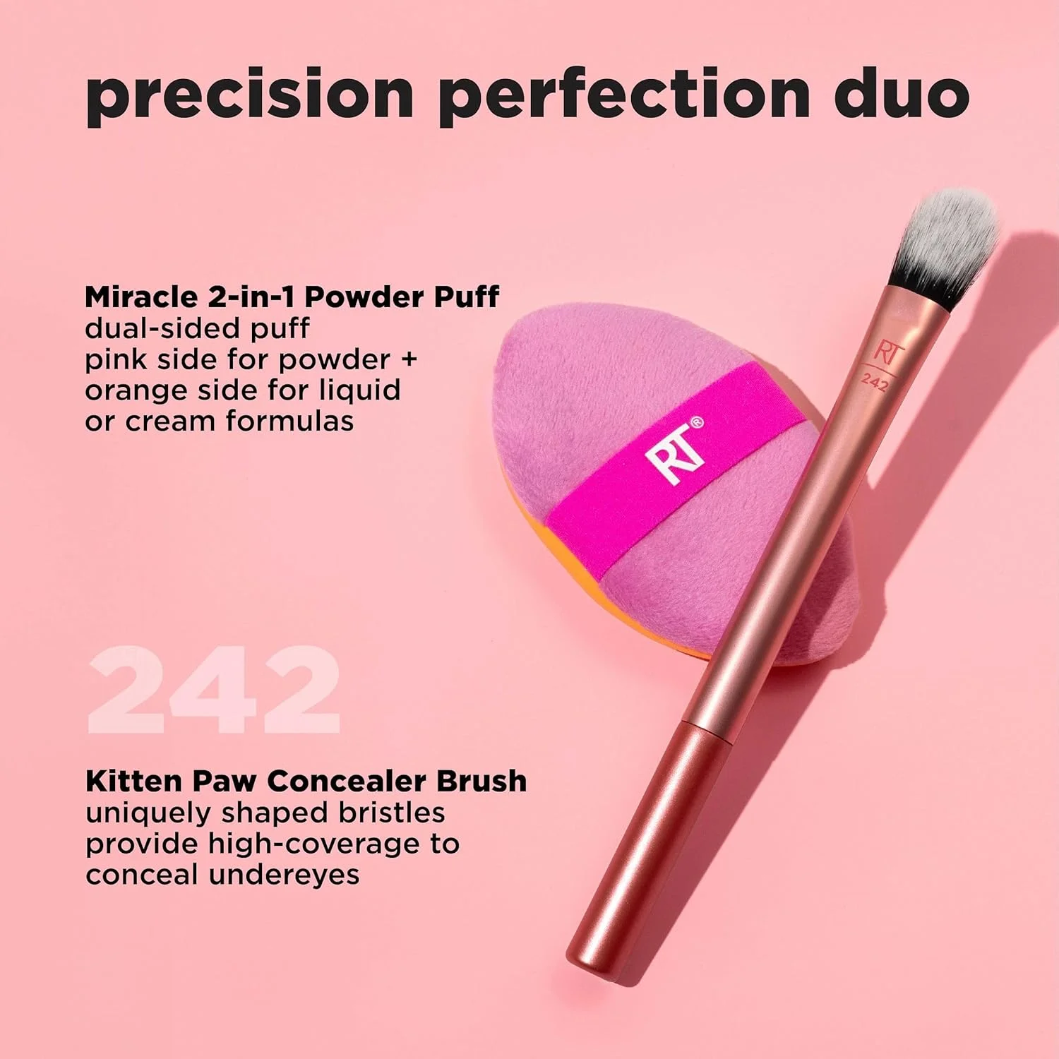 Real Techniques Precision Perfection Duo, Viral Kitten Paw Concealer Brush & Dual-Sided Powder Puff For Powder & Foundation, Travel Friendly Makeup Brush Set, Cruelty-Free, 2 Piece Set Real Techniques Precision Perfection Duo, Viral Kitten Paw Concealer Brush & Dual-Sided Powder Puff For Powder & Foundation, Travel Friendly Makeup Brush Set, Cruelty-Free, 2 Piece Set