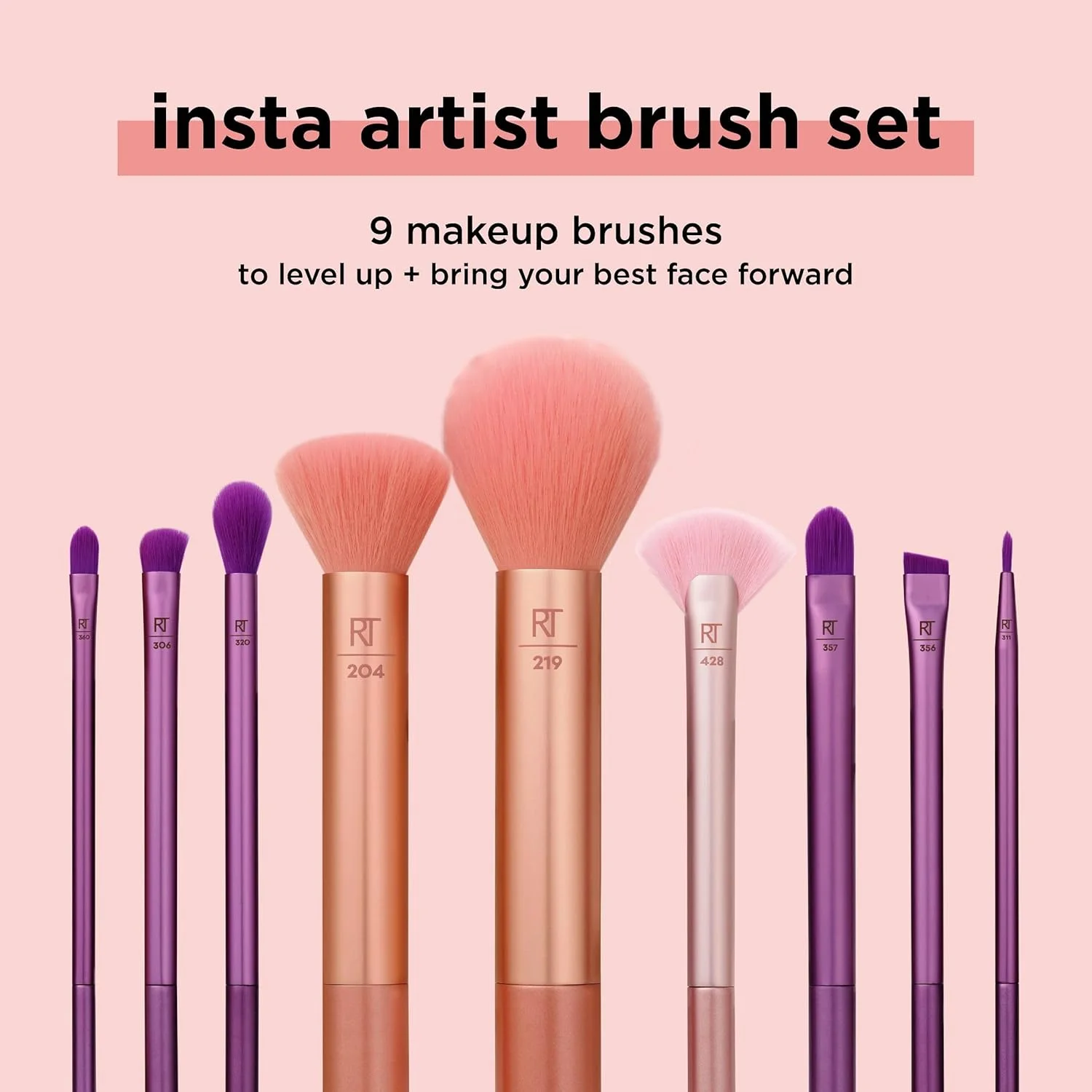 Real Techniques Insta Artist Brush Kit, Face, Cheek & Eye Brush Set, Makeup Brush Kit, For Foundation, Blush, Bronzer, Concealer, & Eyeshadow, Professional Quality Makeup Tools, 9 Piece Set