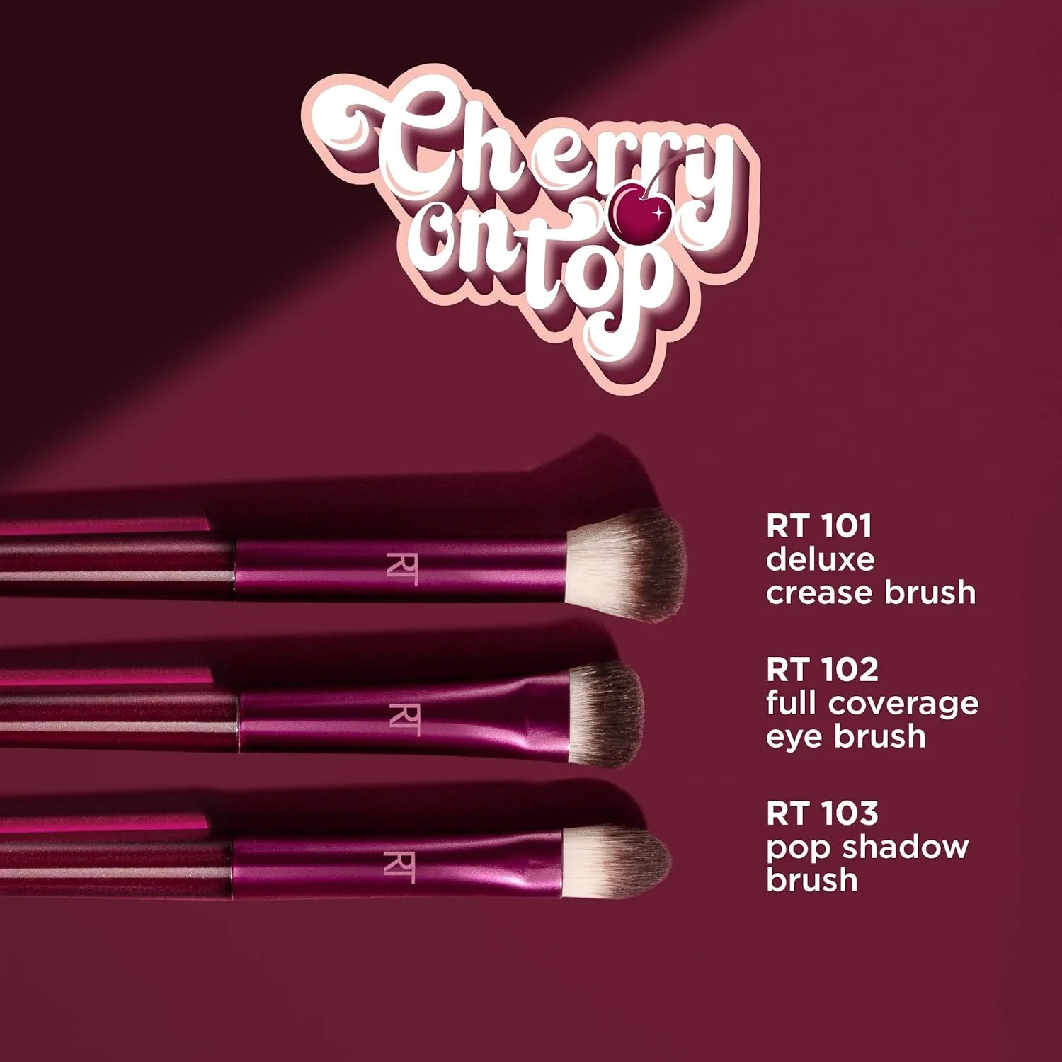Real Techniques Cherry On Top MesmerEYES Brush Trio, Limited Edition Makeup Brush Set, Synthetic Bristles, Eyeshadow Blending Brushes, Vegan & Cruelty-Free, For Powder & Cream Shadow, 3 Piece Set Real Techniques Cherry On Top MesmerEYES Brush Trio, Limited Edition Makeup Brush Set, Synthetic Bristles, Eyeshadow Blending Brushes, Vegan & Cruelty-Free, For Powder & Cream Shadow, 3 Piece Set