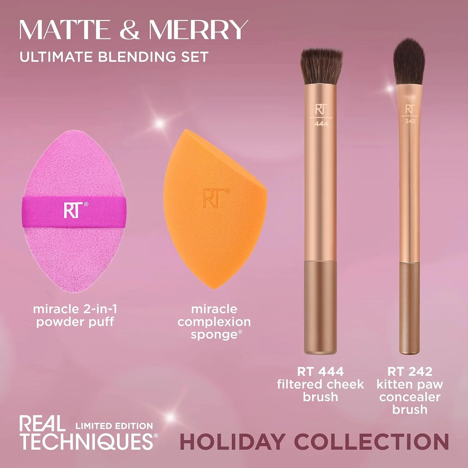 Real Techniques Matte & Merry Ultimate Blending 4 Piece Holiday Gift Set, Foundation Makeup Sponge, Dual-Sided Powder Puff, & 2 Makeup Brushes, Kitten Paw Brush, Limited Edition, Latex-Free Foam Real Techniques Matte & Merry Ultimate Blending 4 Piece Holiday Gift Set, Foundation Makeup Sponge, Dual-Sided Powder Puff, & 2 Makeup Brushes, Kitten Paw Brush, Limited Edition, Latex-Free Foam