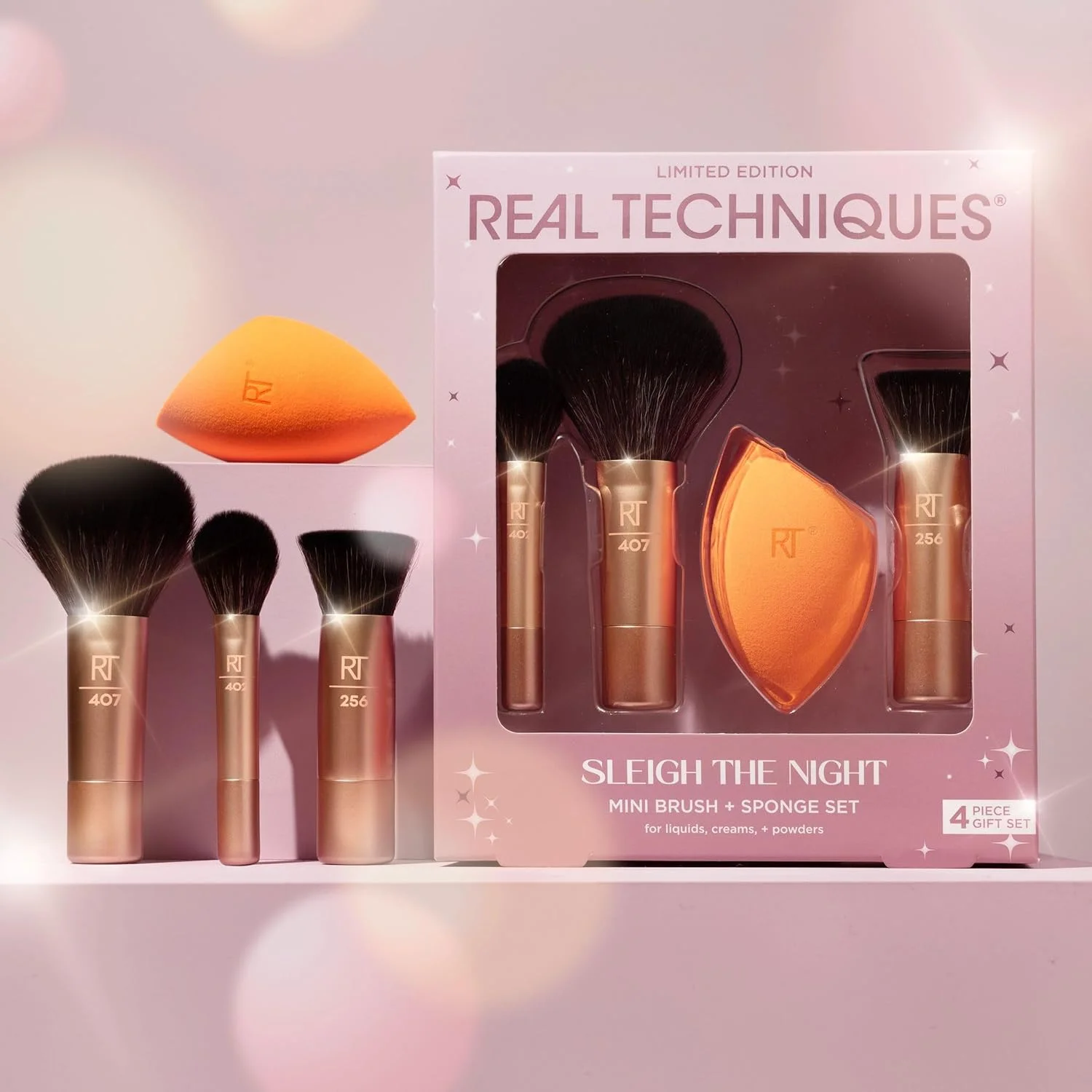 Real Techniques Sleigh The Night Mini Brush + Sponge 4 Piece Holiday Gift Set, Small Makeup Brushes For Travel, Makeup Sponge For Foundation & Concealer, Stocking Stuffer, Limited Edition, Latex-Free Real Techniques Sleigh The Night Mini Brush + Sponge 4 Piece Holiday Gift Set, Small Makeup Brushes For Travel, Makeup Sponge For Foundation & Concealer, Stocking Stuffer, Limited Edition, Latex-Free