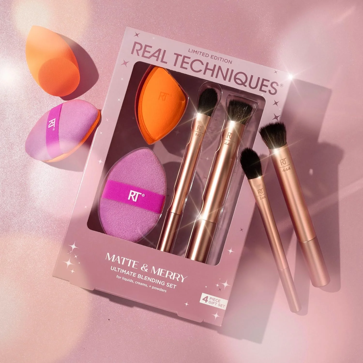 Real Techniques Matte & Merry Ultimate Blending 4 Piece Holiday Gift Set, Foundation Makeup Sponge, Dual-Sided Powder Puff, & 2 Makeup Brushes, Kitten Paw Brush, Limited Edition, Latex-Free Foam Real Techniques Matte & Merry Ultimate Blending 4 Piece Holiday Gift Set, Foundation Makeup Sponge, Dual-Sided Powder Puff, & 2 Makeup Brushes, Kitten Paw Brush, Limited Edition, Latex-Free Foam