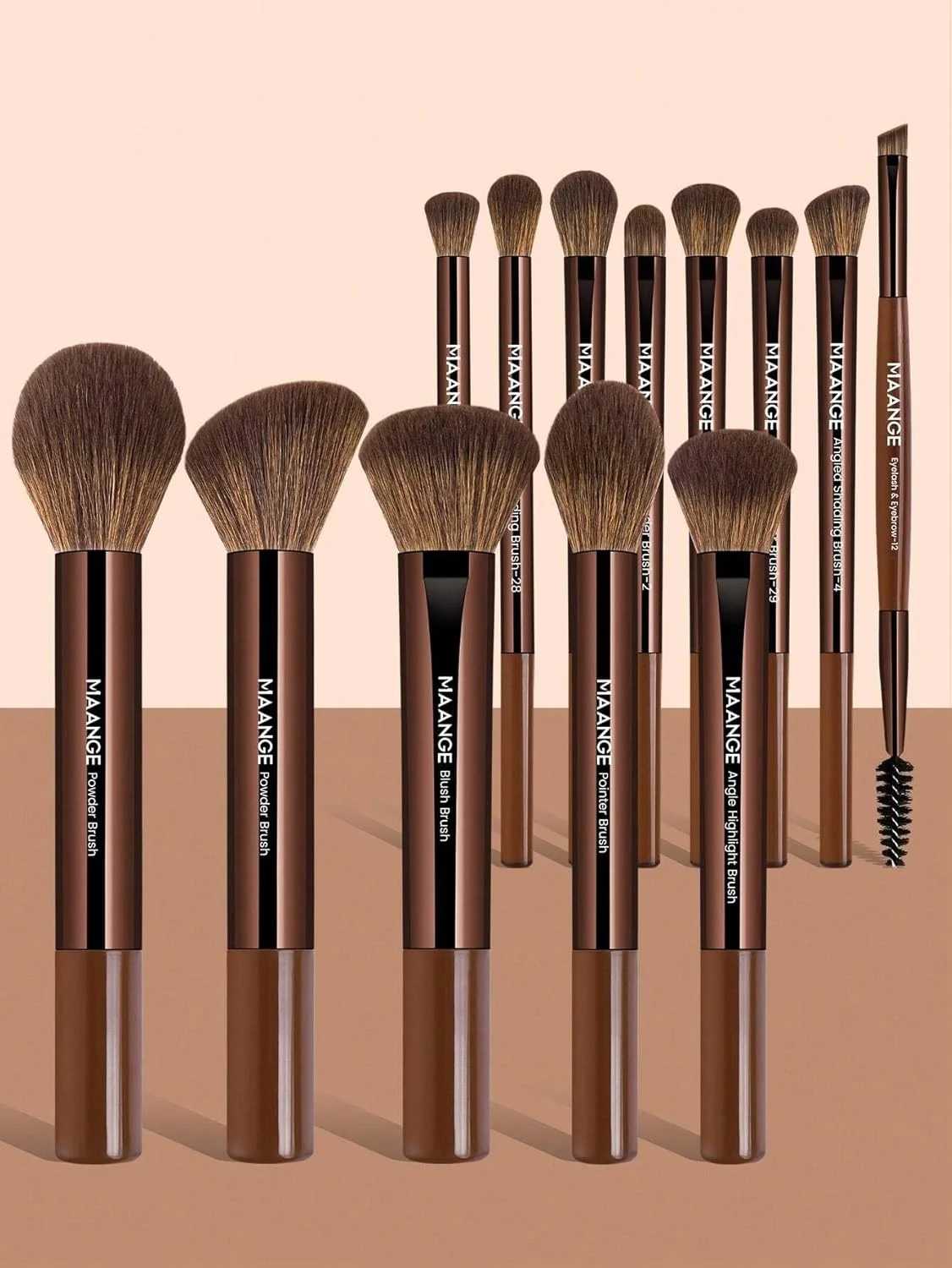 MAANGE Professional Makeup Brush Set, Soft Long Tube Design (Brown)