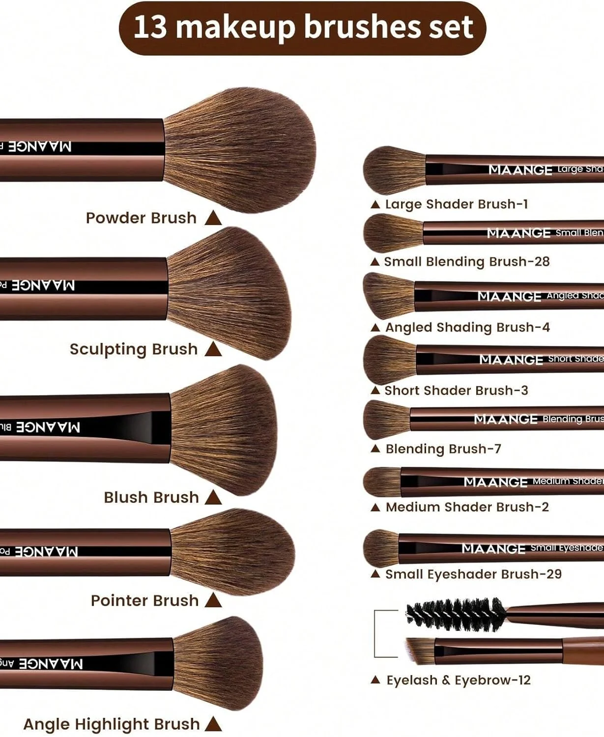 MAANGE Professional Makeup Brush Set, Soft Long Tube Design (Brown) MAANGE Professional Makeup Brush Set, Soft Long Tube Design (Brown)