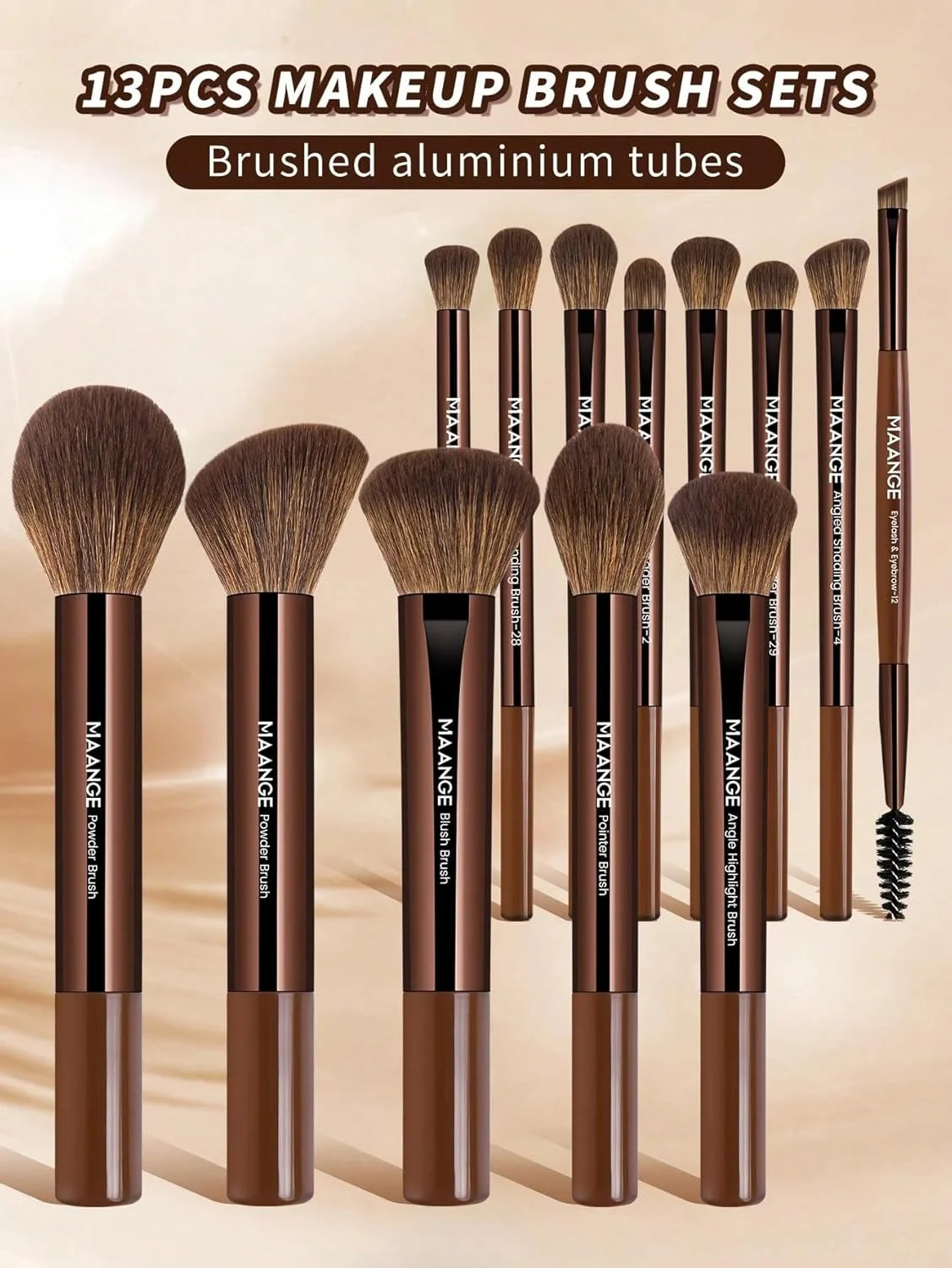MAANGE Professional Makeup Brush Set, Soft Long Tube Design (Brown) MAANGE Professional Makeup Brush Set, Soft Long Tube Design (Brown)