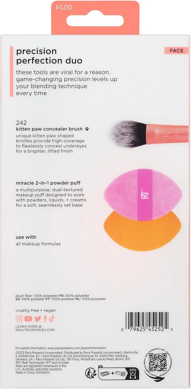 Real Techniques Precision Perfection Duo, Viral Kitten Paw Concealer Brush & Dual-Sided Powder Puff For Powder & Foundation, Travel Friendly Makeup Brush Set, Cruelty-Free, 2 Piece Set Real Techniques Precision Perfection Duo, Viral Kitten Paw Concealer Brush & Dual-Sided Powder Puff For Powder & Foundation, Travel Friendly Makeup Brush Set, Cruelty-Free, 2 Piece Set
