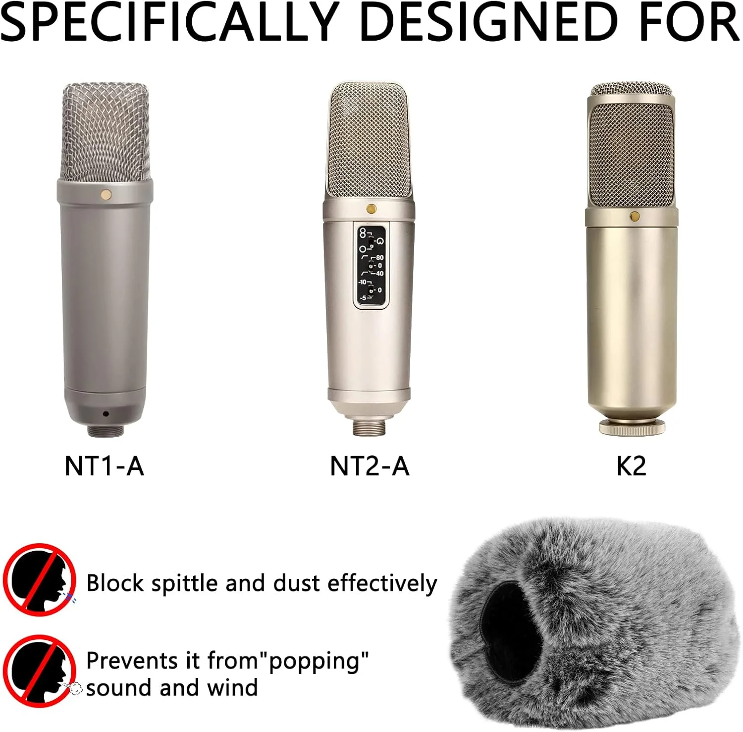 محافظ باد خزدار Geekria for Creators سازگار با میکروفون های RODE NT1, NT1-A, NT2-A, NT1000, NT2000, K2، روکش ضد باد DeadCat، محافظ باد، Windjammer، روکش کرکی شیشه جلو (خاکستری / 2 عدد)