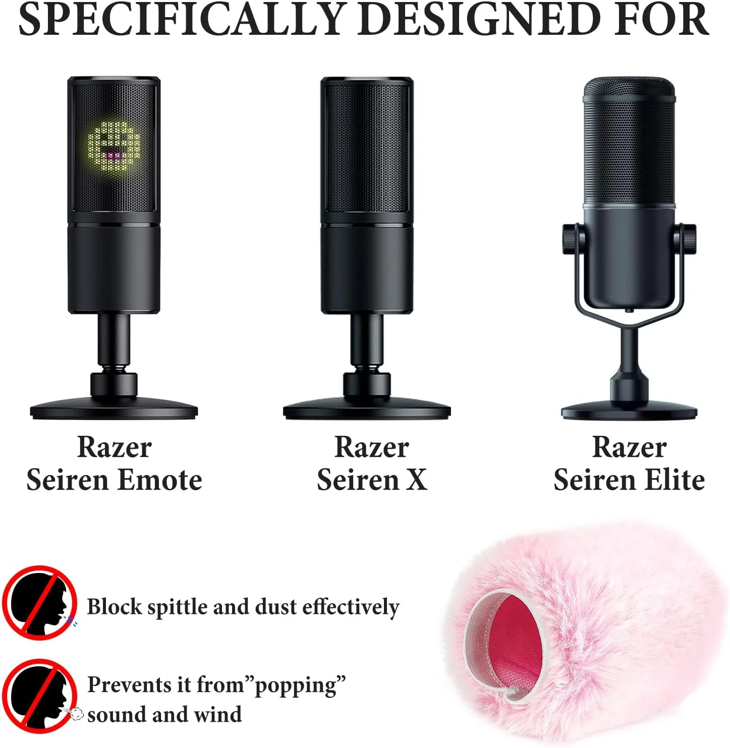 Geekria for Creators بادگیر خزدار سازگار با Razer Seiren X، Seiren Emote، Seiren Elite، پوشش میکروفون DeadCat، بادگیر، Windjammer، محافظ باد کرکی (صورتی / 2 عدد)