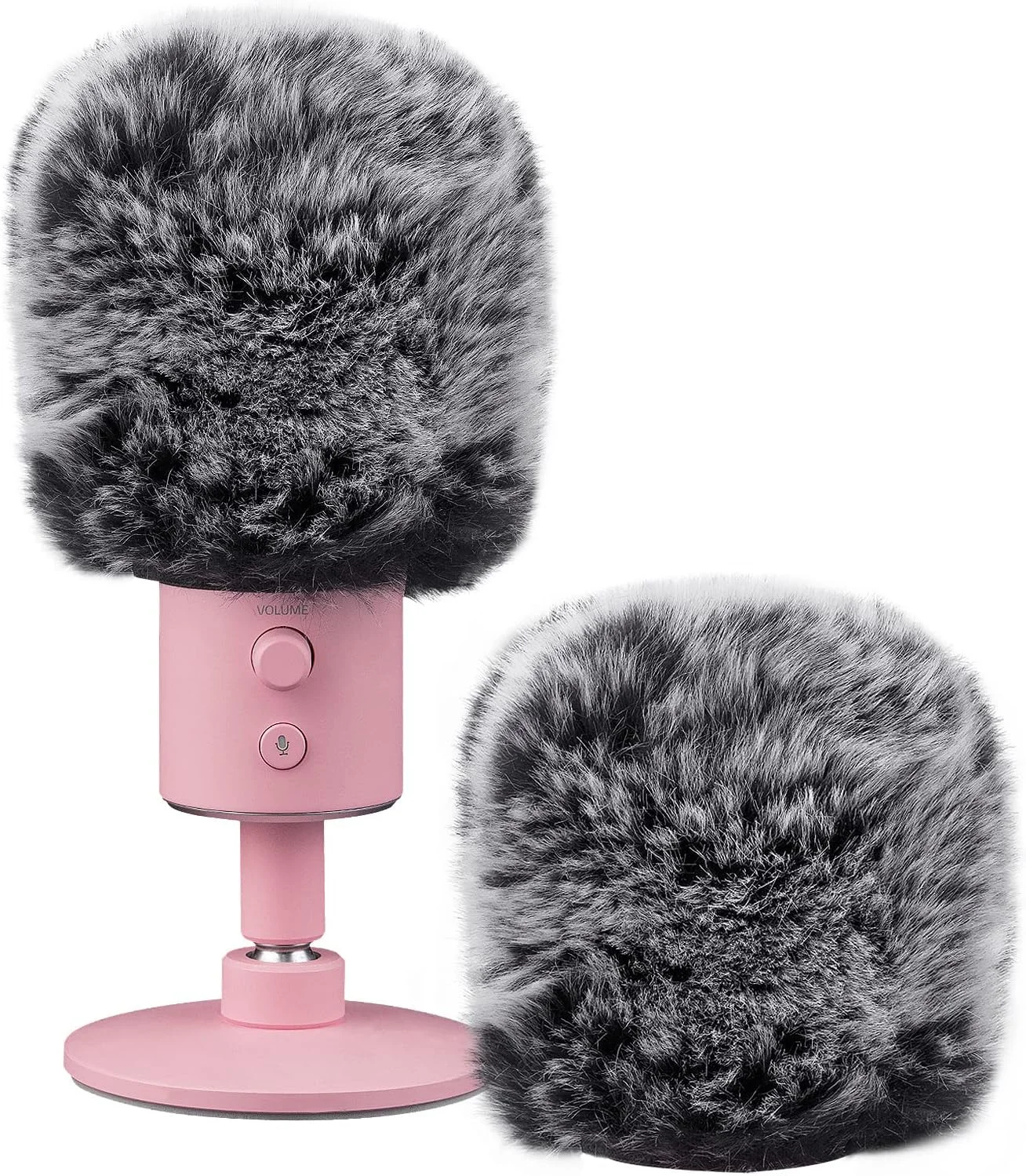 Geekria for Creators Furry Windscreen Compatible with Razer Seiren X, Seiren Emote, Seiren Elite, Mic DeadCat Wind Cover Muff, Fluff Cover Windshield (Grey / 2 Pack)