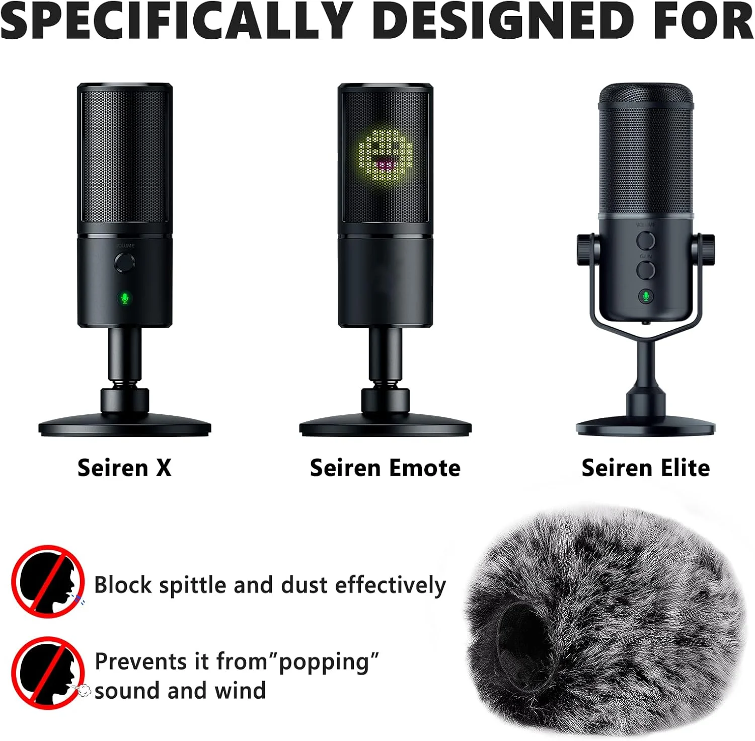Geekria for Creators Furry Windscreen Compatible with Razer Seiren X, Seiren Emote, Seiren Elite, Mic DeadCat Wind Cover Muff, Fluff Cover Windshield (Grey / 2 Pack)