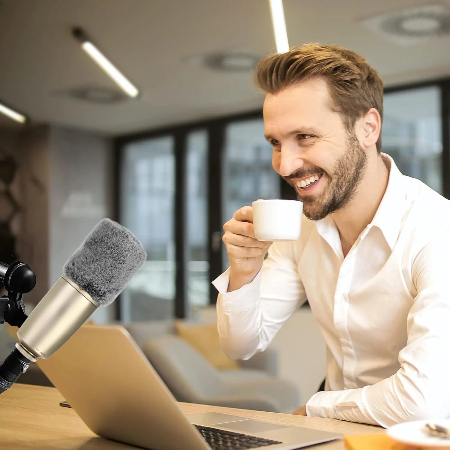 محافظ باد خزدار Geekria for Creators سازگار با میکروفون های RODE NT1, NT1-A, NT2-A, NT1000, NT2000, K2، روکش ضد باد DeadCat، محافظ باد، Windjammer، روکش کرکی شیشه جلو (خاکستری / 2 عدد)