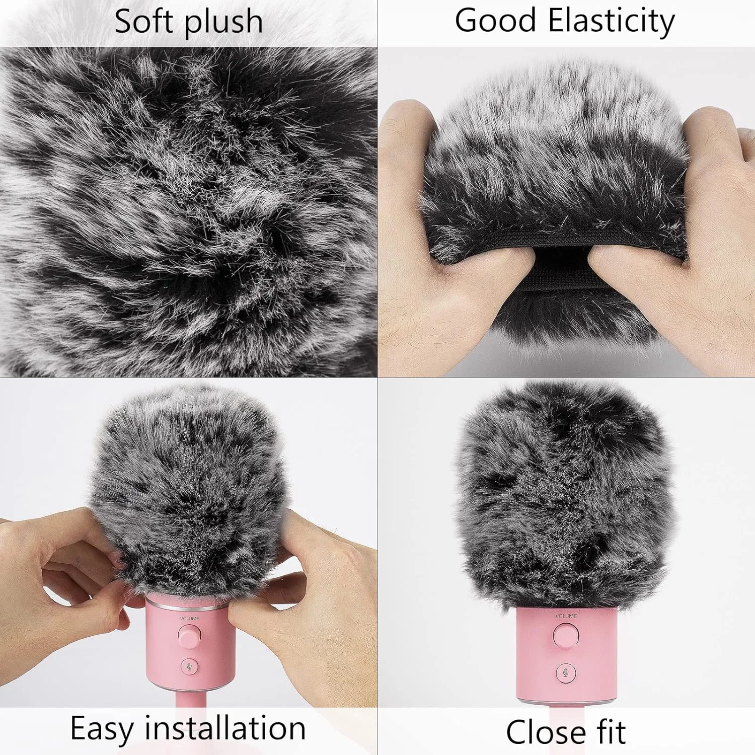 Geekria for Creators Furry Windscreen Compatible with Razer Seiren X, Seiren Emote, Seiren Elite, Mic DeadCat Wind Cover Muff, Fluff Cover Windshield (Grey / 2 Pack)
