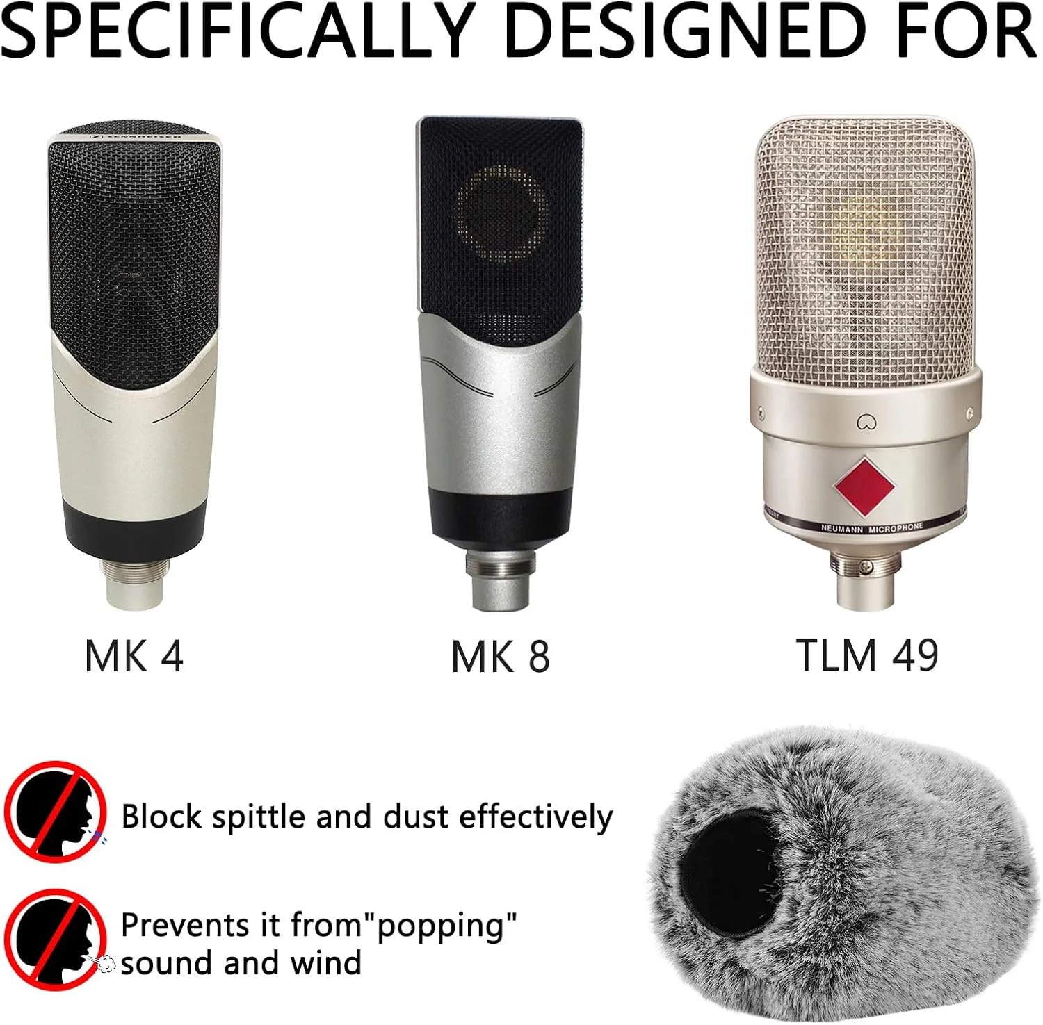 Geekria for Creators Furry Windscreen Compatible with Sennheiser MK 4, MK 8, TLM 49 Mic DeadCat Wind Cover Muff, Windbuster, Fluff Cover Windshield (Grey / 2 Pack)