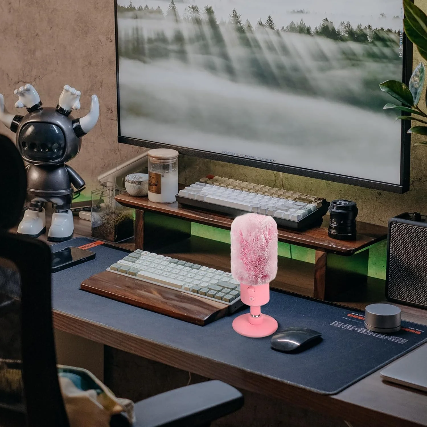 Geekria for Creators بادگیر خزدار سازگار با Razer Seiren X، Seiren Emote، Seiren Elite، پوشش میکروفون DeadCat، بادگیر، Windjammer، محافظ باد کرکی (صورتی / 2 عدد)