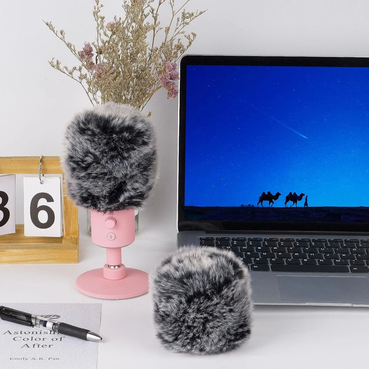 Geekria for Creators Furry Windscreen Compatible with Razer Seiren X, Seiren Emote, Seiren Elite, Mic DeadCat Wind Cover Muff, Fluff Cover Windshield (Grey / 2 Pack)