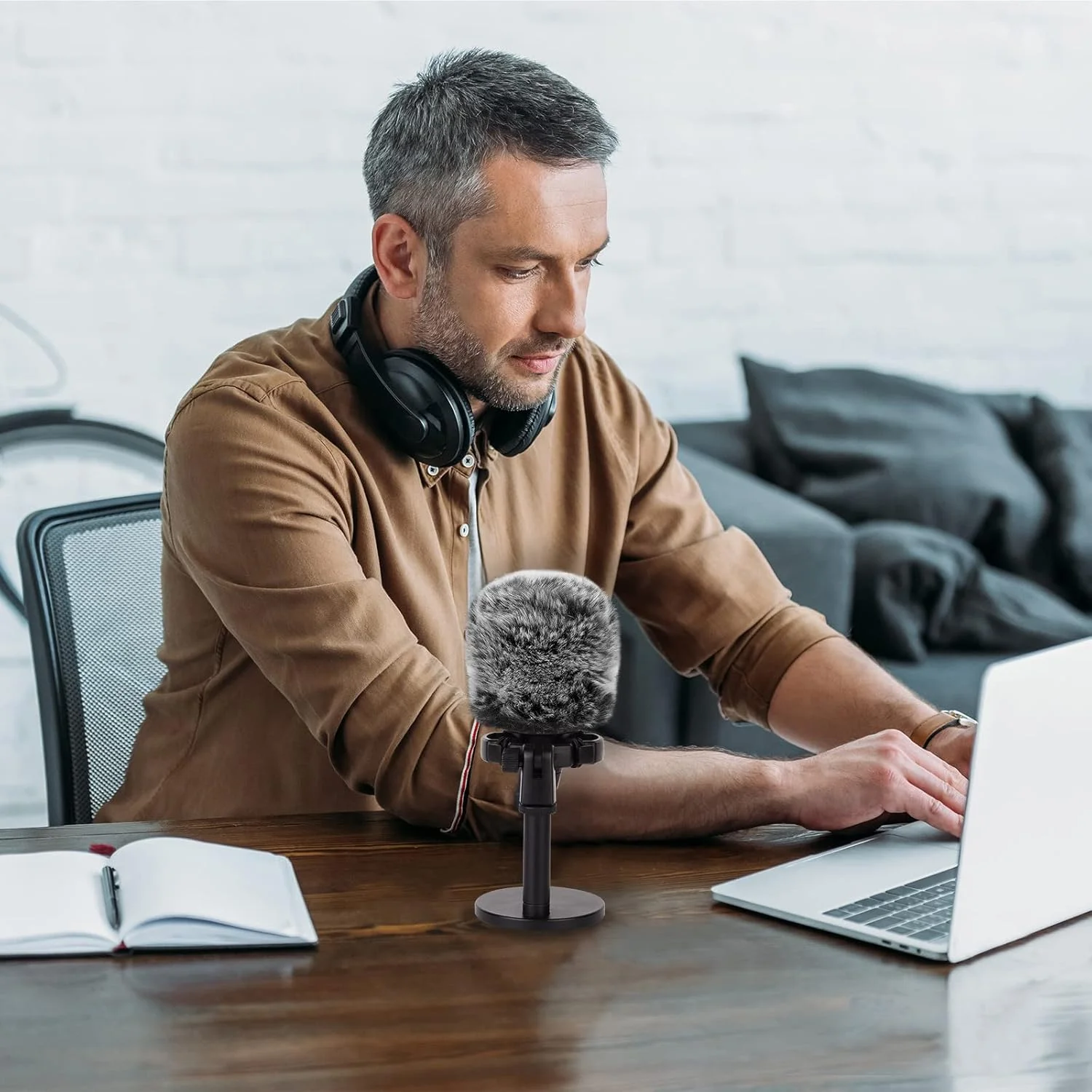 Geekria for Creators Furry Windscreen Compatible with FIFINE AmpliGame A6T, A6V, T669, T732, K669B, Mic DeadCat Wind Cover Muff, Windbuster, Windjammer, Fluff Cover Windshield (Grey 2 Pack)