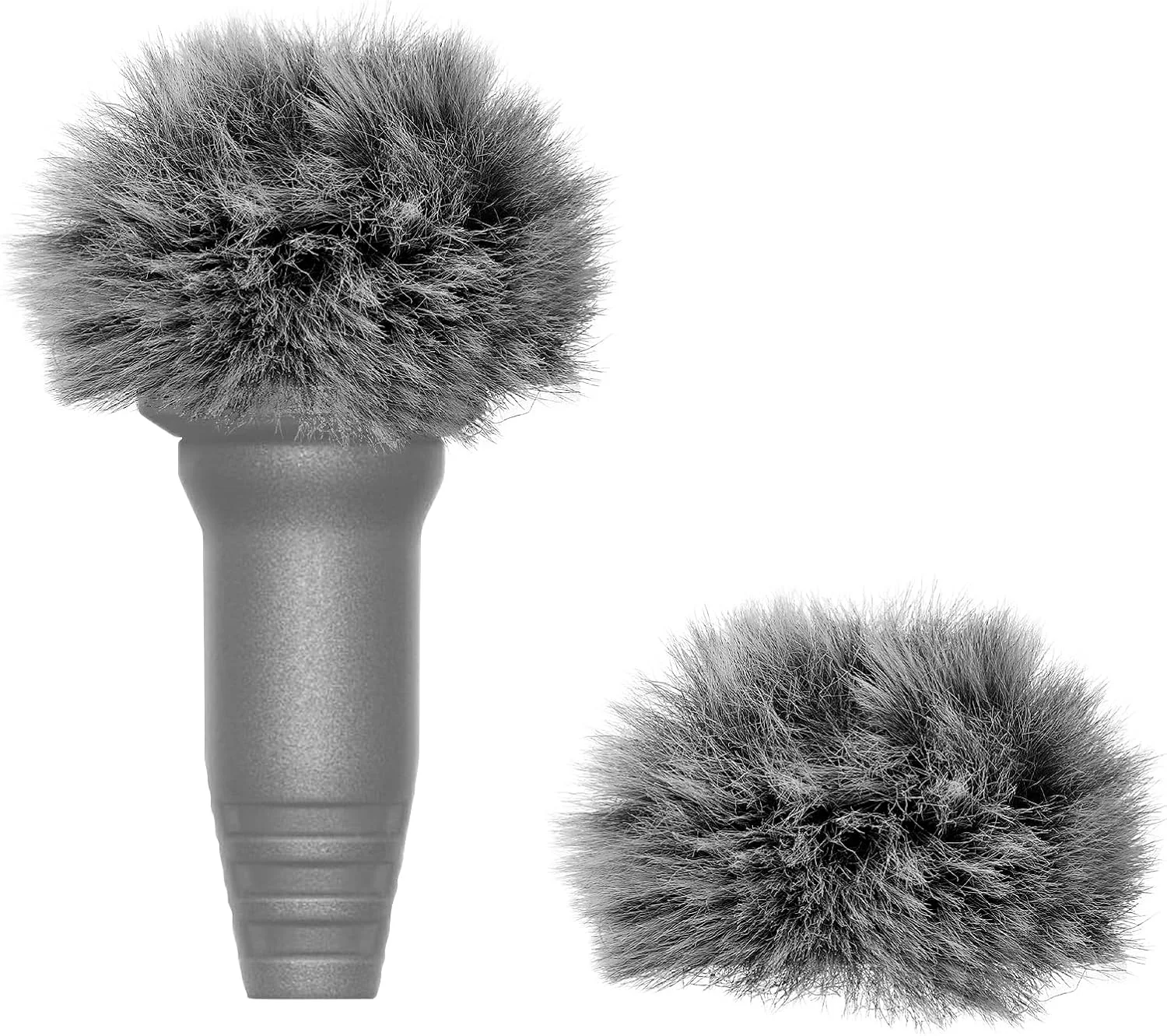 Geekria for Creators بادگیر خزدار برای میکروفون های با قطر 8 میلی متر (0.3 اینچ)، پوشش ضد باد میکروفون DeadCat، محافظ پشمی سازگار با Sennheiser ME2 (خاکستری / 2 عدد)