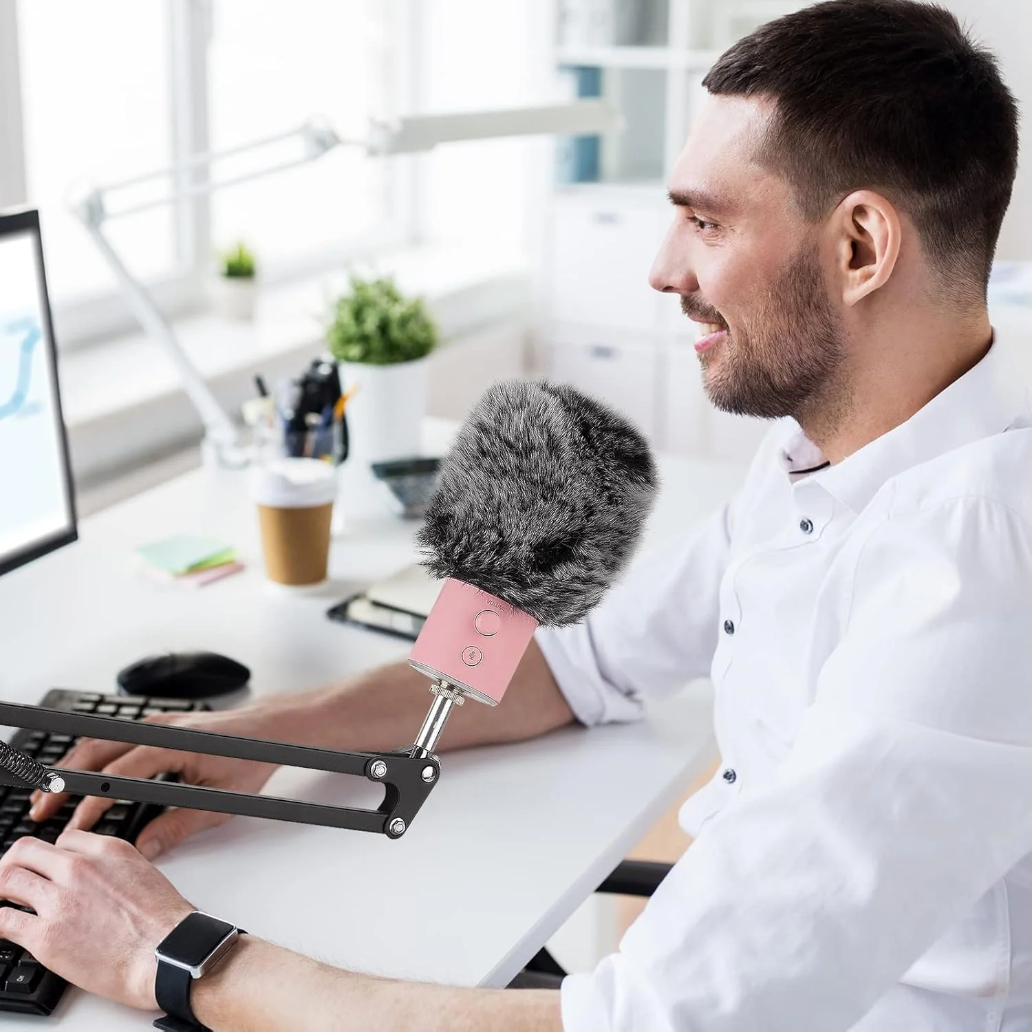 Geekria for Creators Furry Windscreen Compatible with Razer Seiren X, Seiren Emote, Seiren Elite, Mic DeadCat Wind Cover Muff, Fluff Cover Windshield (Grey / 2 Pack)