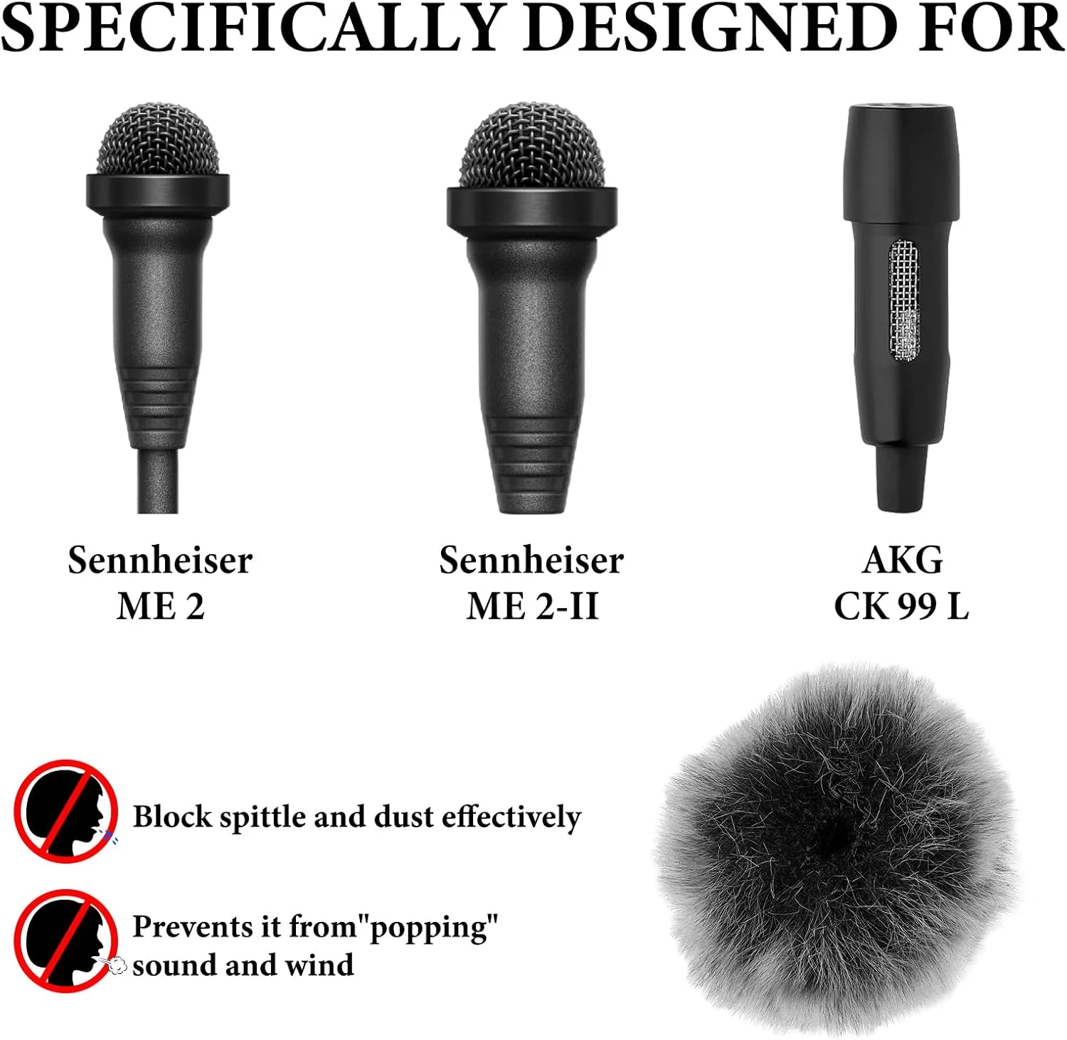 Geekria for Creators بادگیر خزدار برای میکروفون های با قطر 8 میلی متر (0.3 اینچ)، پوشش ضد باد میکروفون DeadCat، محافظ پشمی سازگار با Sennheiser ME2 (خاکستری / 2 عدد)