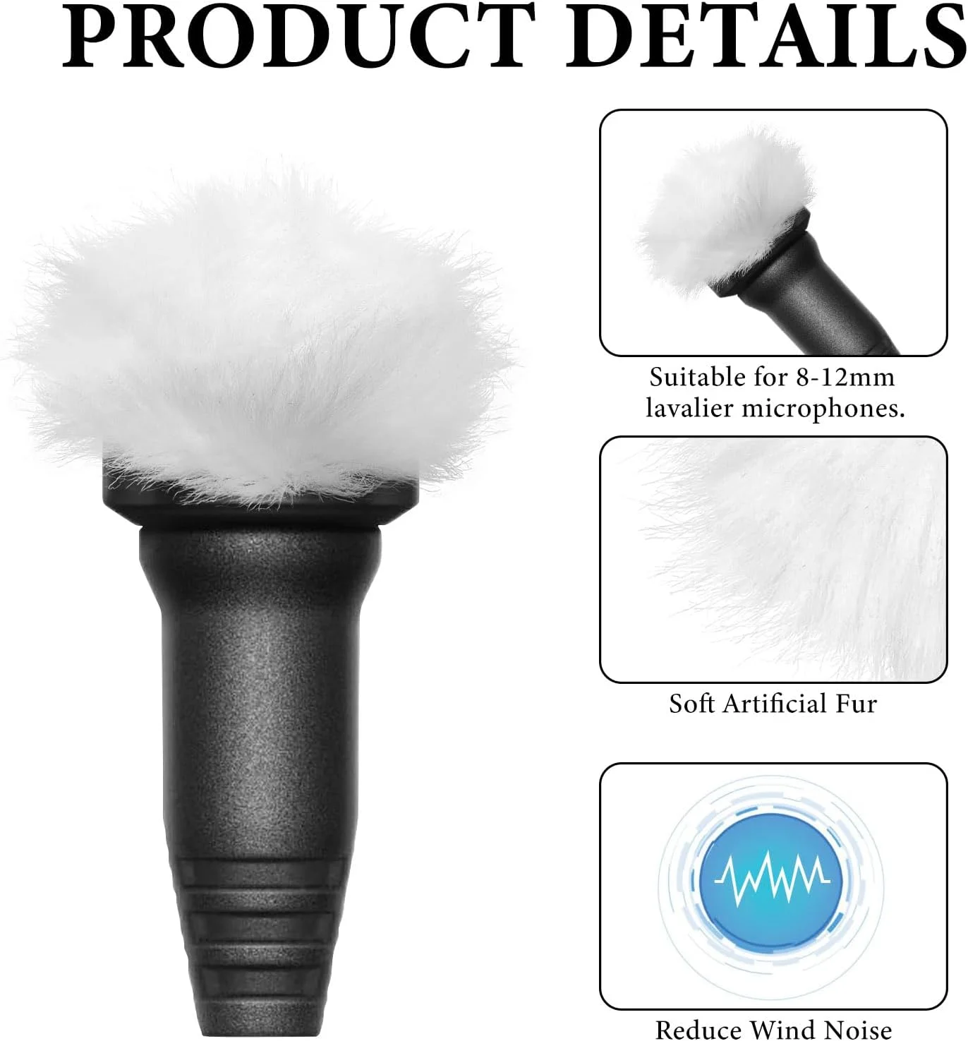 Geekria for Creators Furry Windscreen for 0.3'' (8mm) Diameter Microphone, Mic DeadCat Wind Cover Muff, Fluff Cover Windshield Compatible with Sennheiser ME2 (White / 2 Pack)
