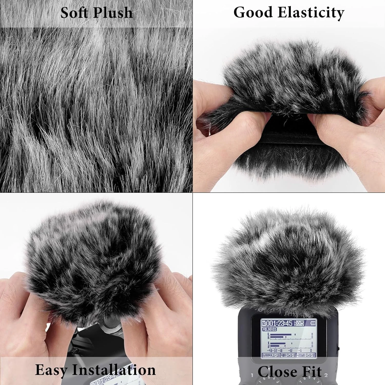 Geekria for Creators Furry Windscreen Compatible with ZOOM H5, H6 Handy Recorder, Mic DeadCat Wind Cover Muff, Fluff Cover Windshield, Portable Digital Recorder (Grey / 2 Pack)