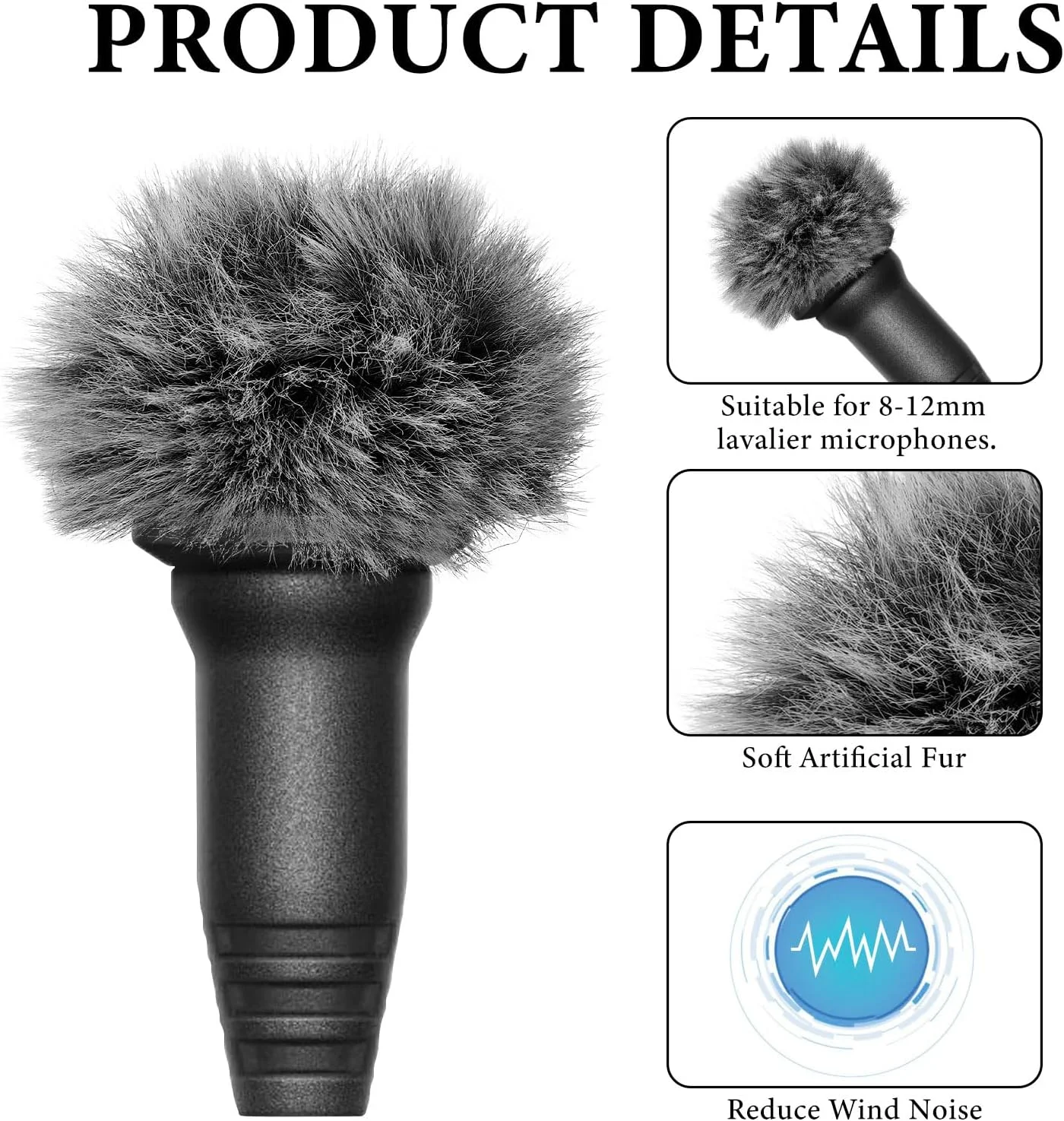 Geekria for Creators بادگیر خزدار برای میکروفون های با قطر 8 میلی متر (0.3 اینچ)، پوشش ضد باد میکروفون DeadCat، محافظ پشمی سازگار با Sennheiser ME2 (خاکستری / 2 عدد)