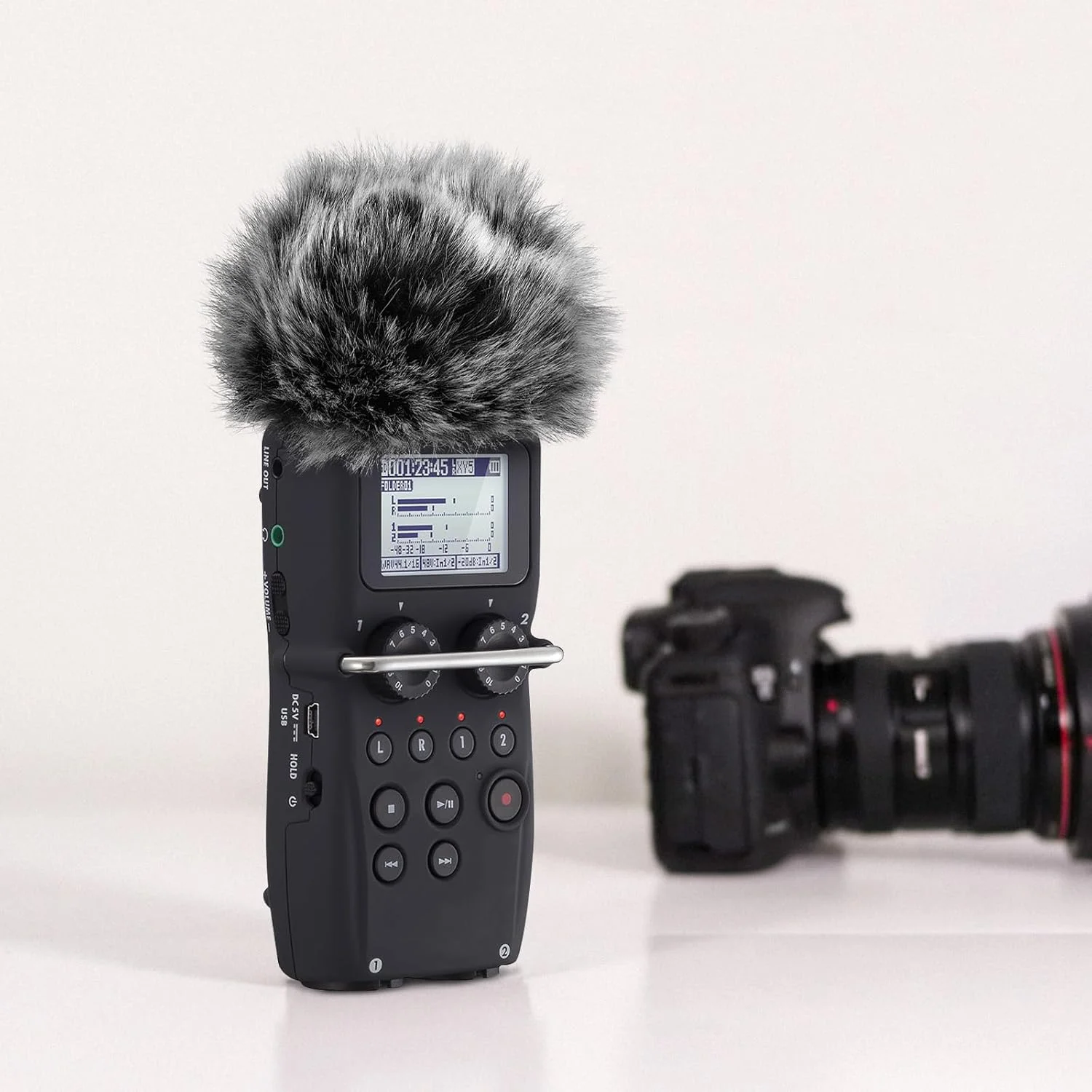 Geekria for Creators Furry Windscreen Compatible with ZOOM H5, H6 Handy Recorder, Mic DeadCat Wind Cover Muff, Fluff Cover Windshield, Portable Digital Recorder (Grey / 2 Pack)