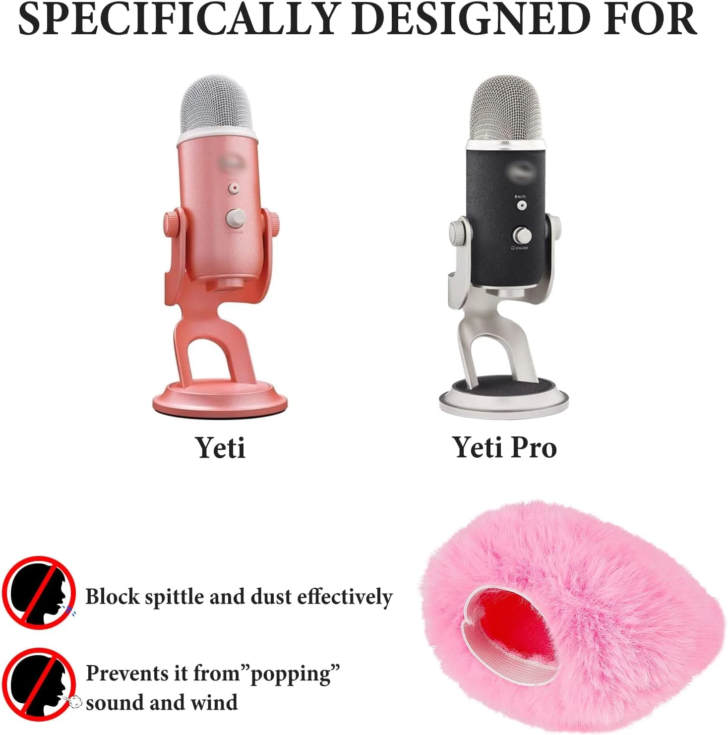 Geekria for Creators بادگیر خزدار سازگار با میکروفون Blue Yeti و Yeti Pro USB، پوشش ضد باد میکروفون DeadCat، محافظ باد، Windjammer، پوشش کرکی شیشه جلو (صورتی / 2 عدد)