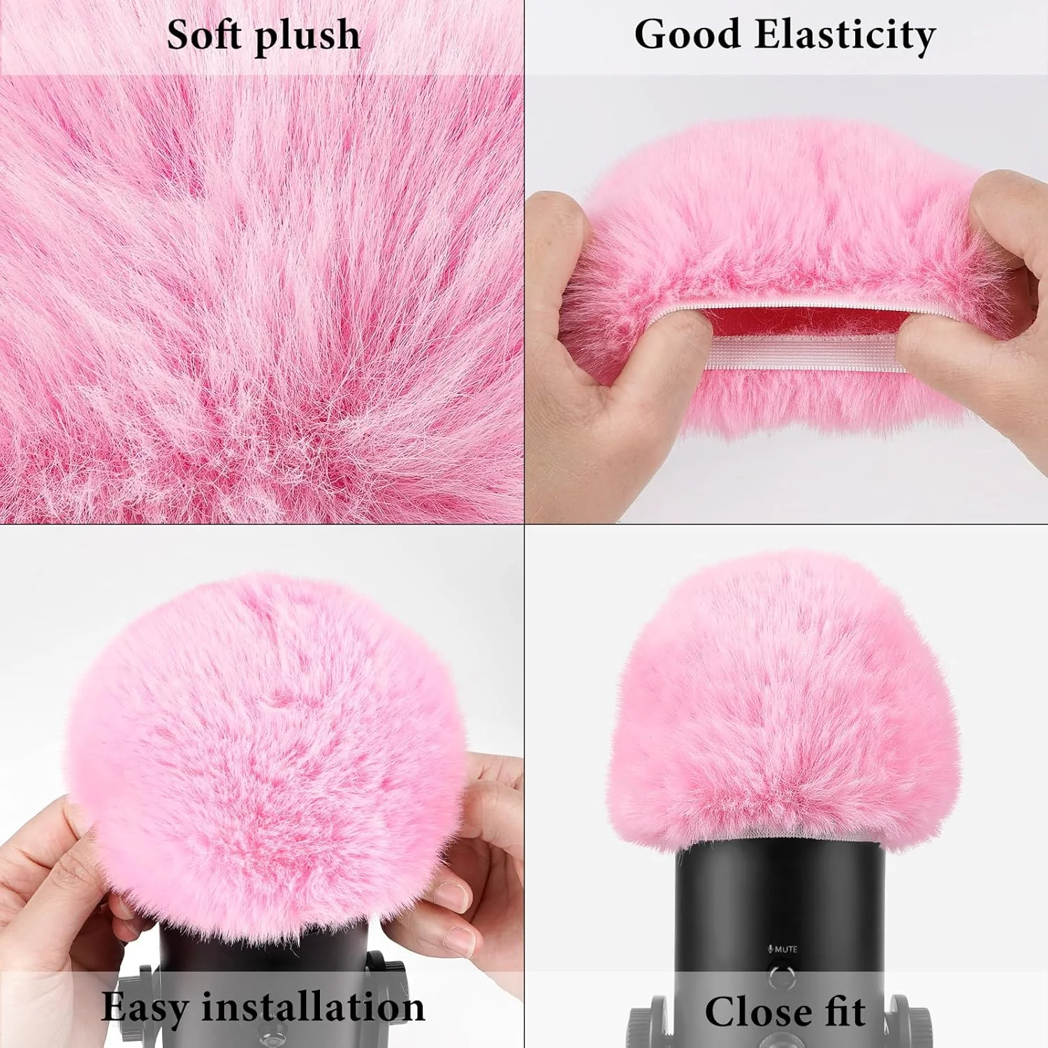 Geekria for Creators بادگیر خزدار سازگار با میکروفون Blue Yeti و Yeti Pro USB، پوشش ضد باد میکروفون DeadCat، محافظ باد، Windjammer، پوشش کرکی شیشه جلو (صورتی / 2 عدد)