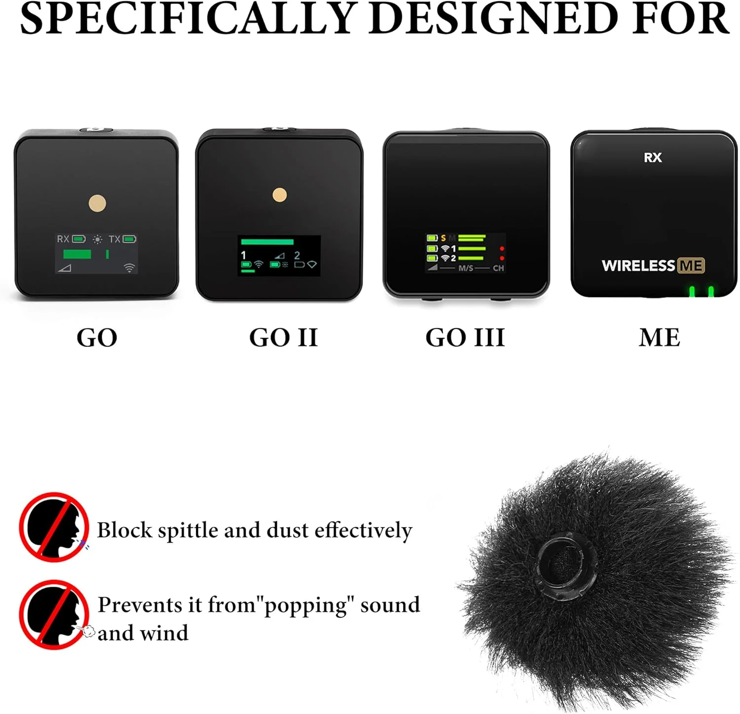 محافظ باد خزدار Geekria for Creators سازگار با میکروفون Rode Wireless GO Gen 3 III، GO 2، PRO، ME، روکش ضد باد DeadCat، روکش کرکی شیشه جلو، کاهش نویز باد (مشکی / بسته 4 عددی)