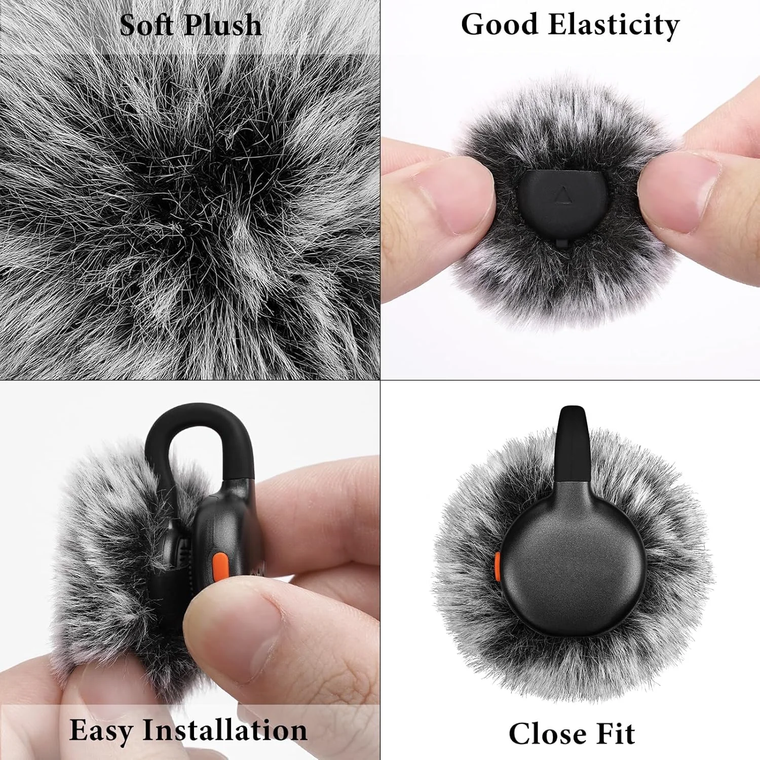 Geekria for Creators بادگیر خزدار برای Lark M2S، سازگار با میکروفون بی سیم Hollyland Lark M2S، روکش میکروفون DeadCat، روکش کرکی شیشه جلو، کاهش نویز باد (خاکستری / 4 عدد)