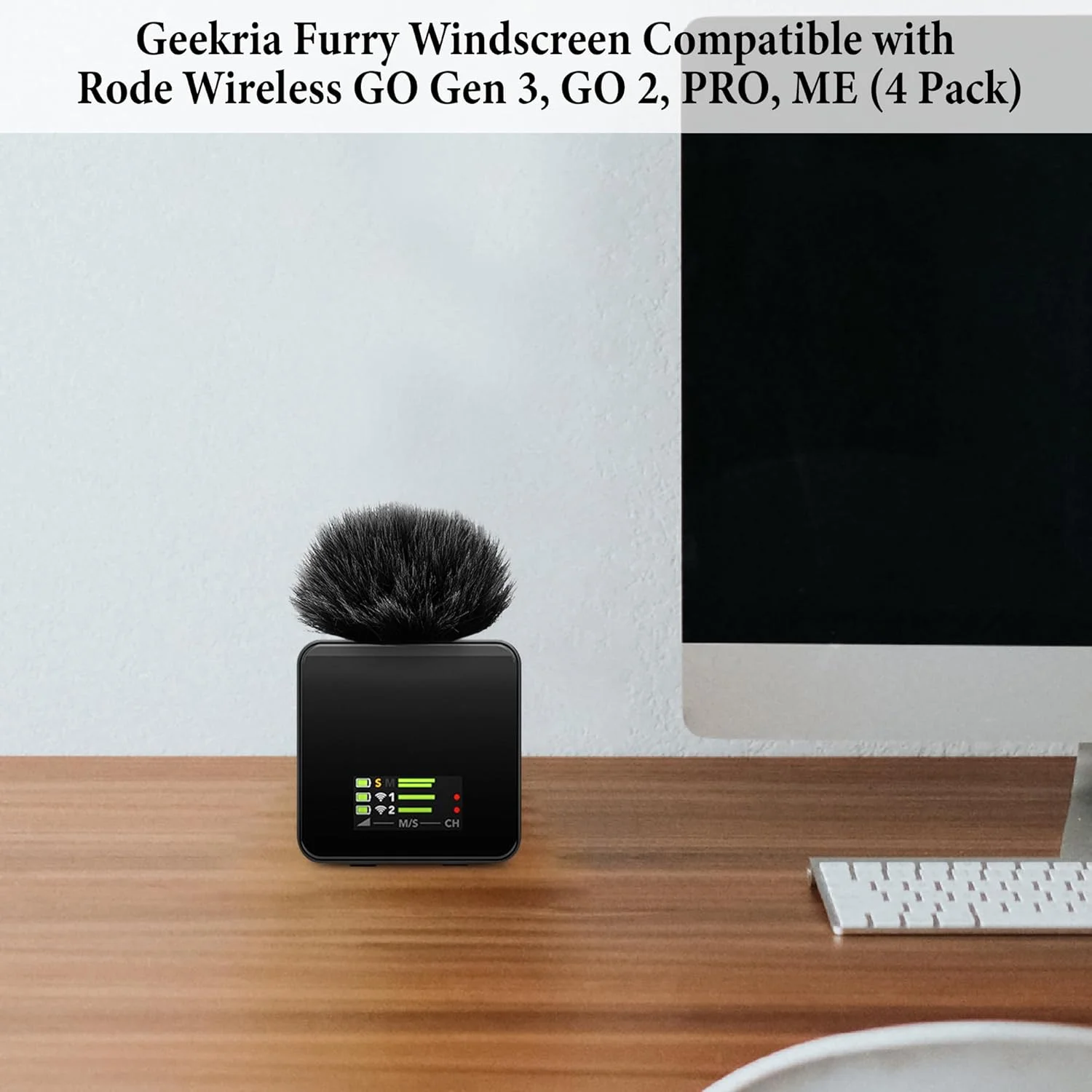 محافظ باد خزدار Geekria for Creators سازگار با میکروفون Rode Wireless GO Gen 3 III، GO 2، PRO، ME، روکش ضد باد DeadCat، روکش کرکی شیشه جلو، کاهش نویز باد (مشکی / بسته 4 عددی)