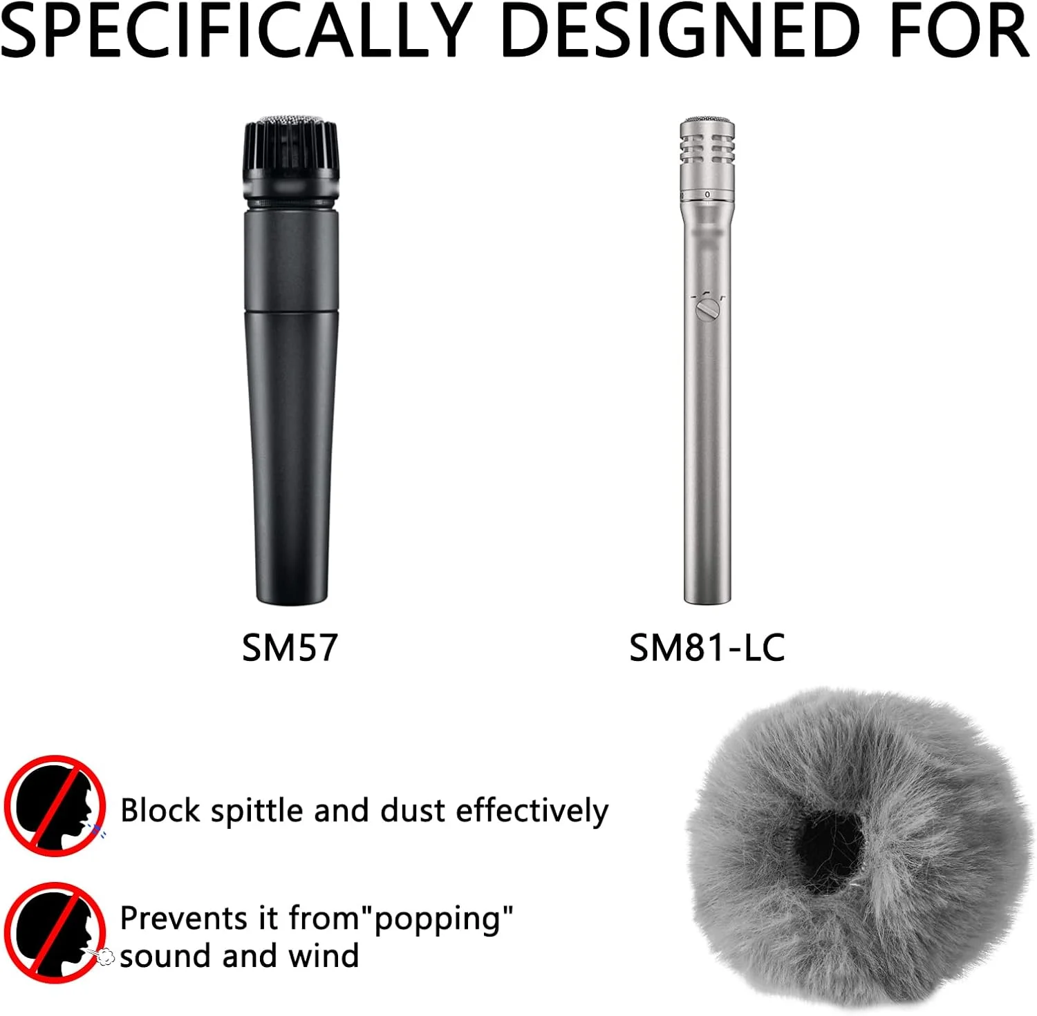 Geekria for Creators خز بادگیر سازگار با میکروفون های Shure SM57 و SM81-LC، روکش خزدار میکروفون، روکش کرکی شیشه جلو، کاهش نویز باد (خاکستری / 2 عدد)