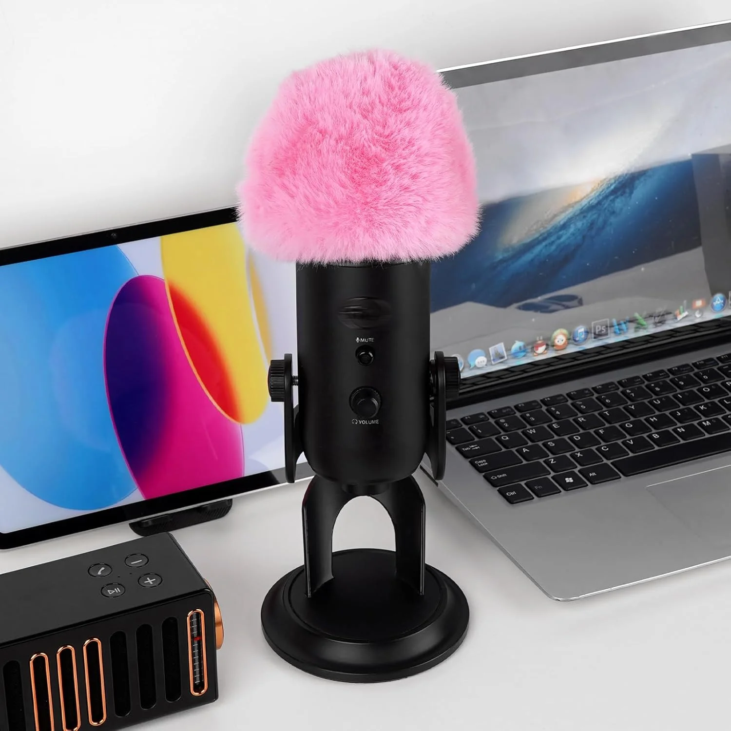 Geekria for Creators بادگیر خزدار سازگار با میکروفون Blue Yeti و Yeti Pro USB، پوشش ضد باد میکروفون DeadCat، محافظ باد، Windjammer، پوشش کرکی شیشه جلو (صورتی / 2 عدد)