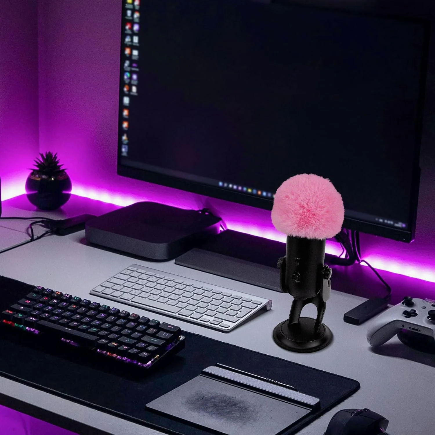 Geekria for Creators بادگیر خزدار سازگار با میکروفون Blue Yeti و Yeti Pro USB، پوشش ضد باد میکروفون DeadCat، محافظ باد، Windjammer، پوشش کرکی شیشه جلو (صورتی / 2 عدد)