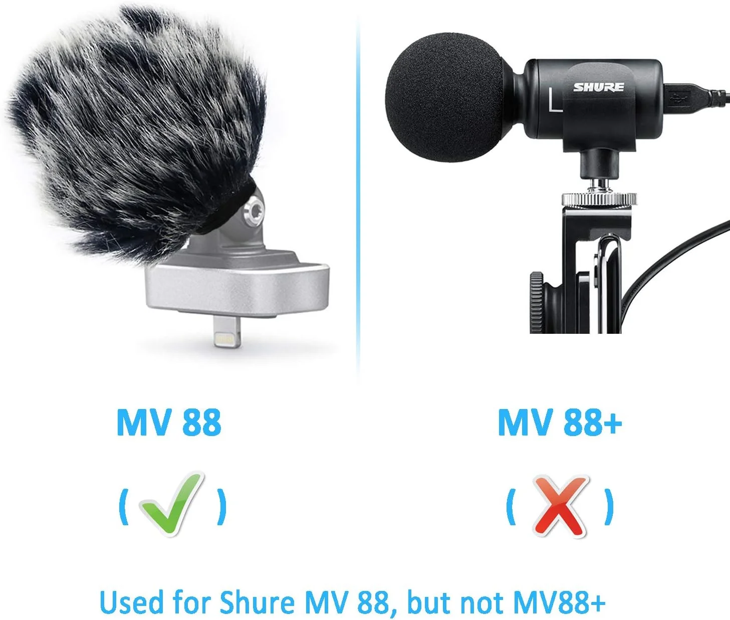 YOUSHARES محافظ باد خزدار میکروفون - فیلتر پاپ سفارشی برای میکروفون، پوشش بادگیر Deadcat برای بهبود کیفیت صدای میکروفون استریو دیجیتال Shure MV88 iOS (مشکی)