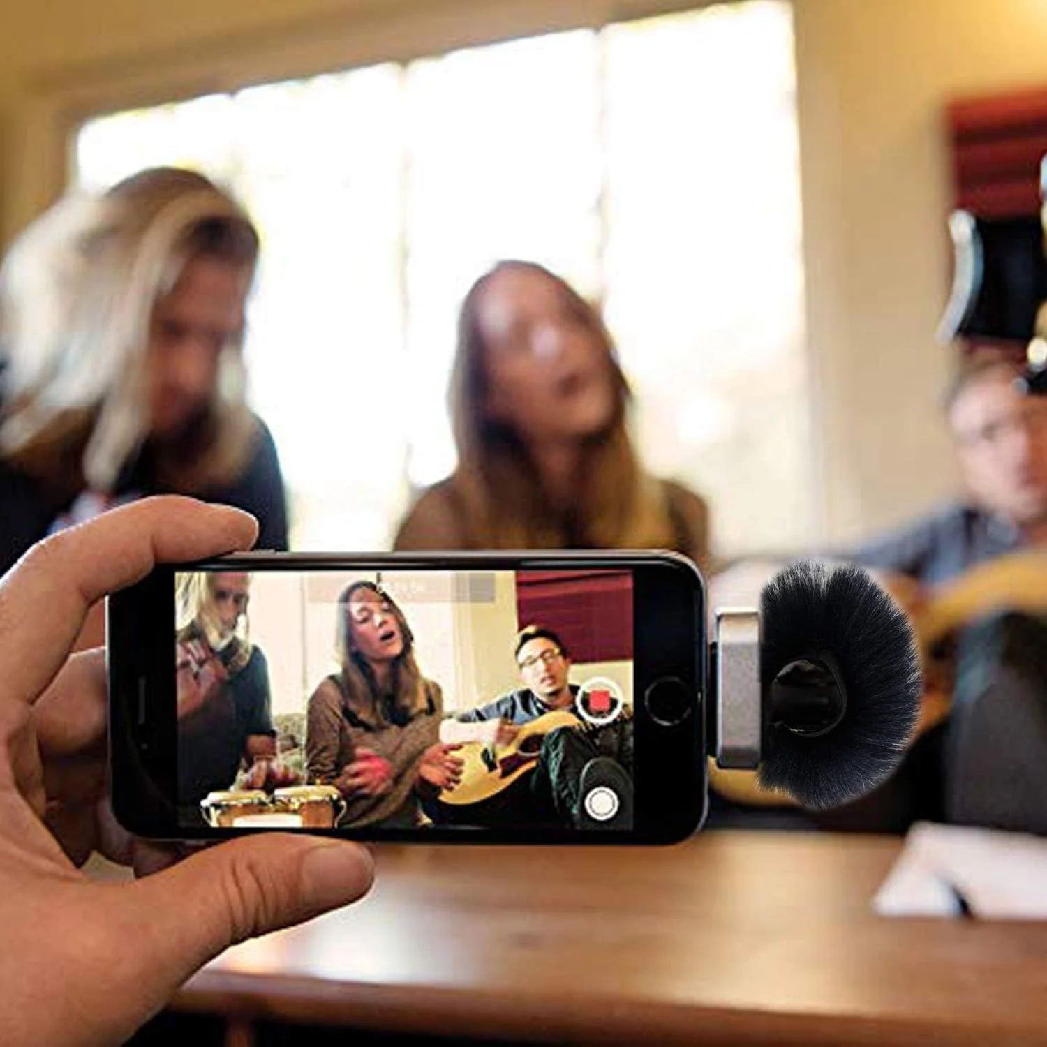 YOUSHARES محافظ باد خزدار میکروفون - فیلتر پاپ سفارشی برای میکروفون، پوشش بادگیر Deadcat برای بهبود کیفیت صدای میکروفون استریو دیجیتال Shure MV88 iOS (مشکی)