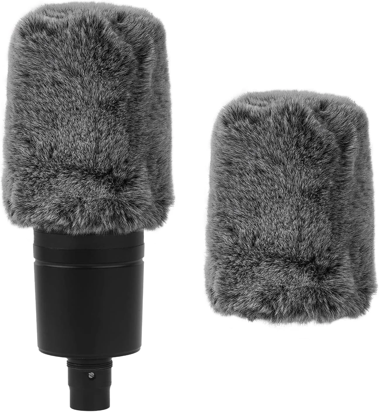 محافظ باد خزدار Geekria for Creators سازگار با میکروفون های Audio-Technica AT2020، AT2020USB، AT2035، روکش خزدار میکروفون DeadCat، روکش کرکی شیشه جلو، کاهش نویز باد (خاکستری / 2 عدد)