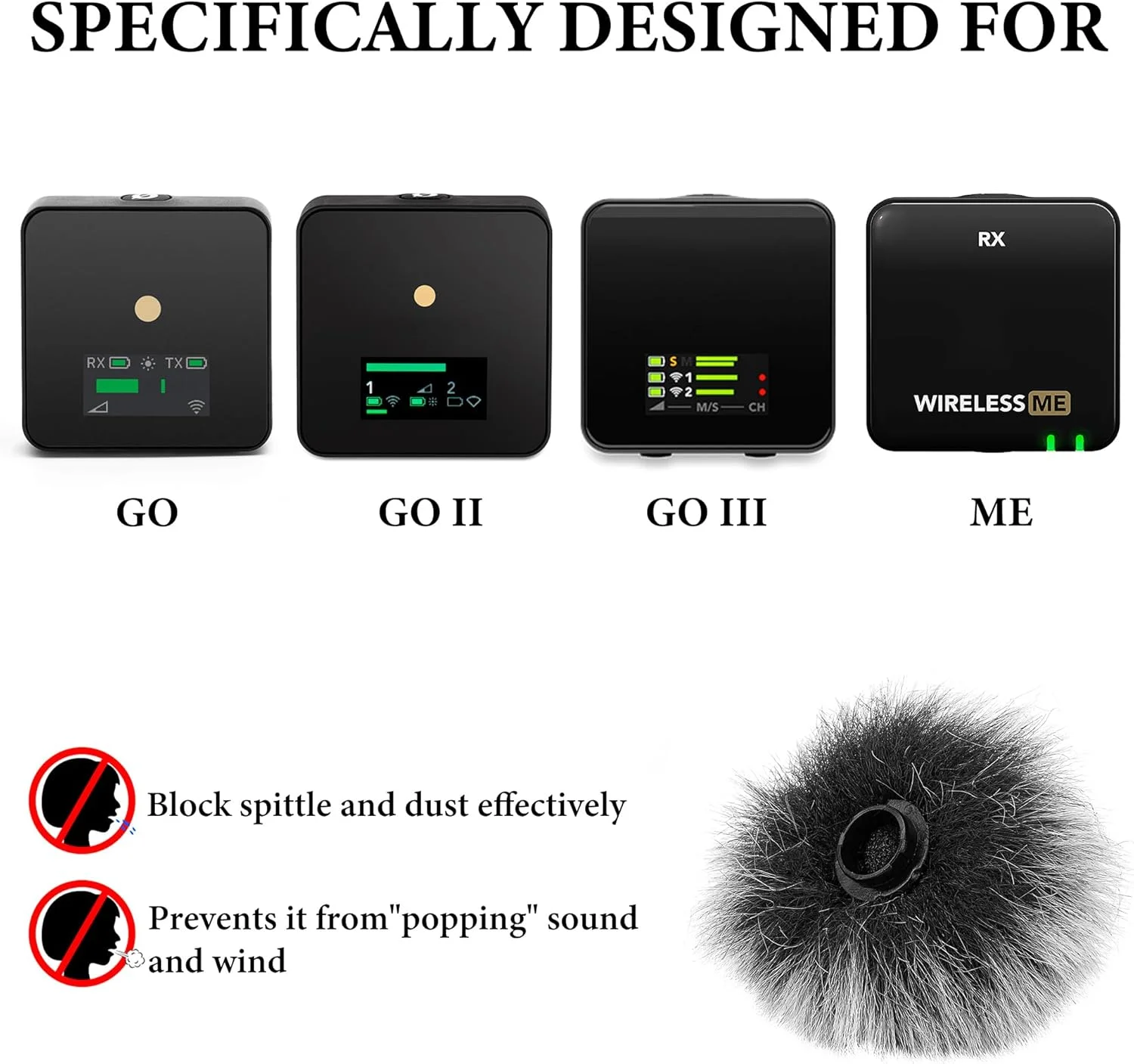 Geekria for Creators خز بادگیر سازگار با Rode Wireless GO Gen 3 III، GO 2، PRO، ME Mic DeadCat روکش بادگیر، روکش کرکی شیشه جلو، کاهش نویز باد (خاکستری / 2 عدد)