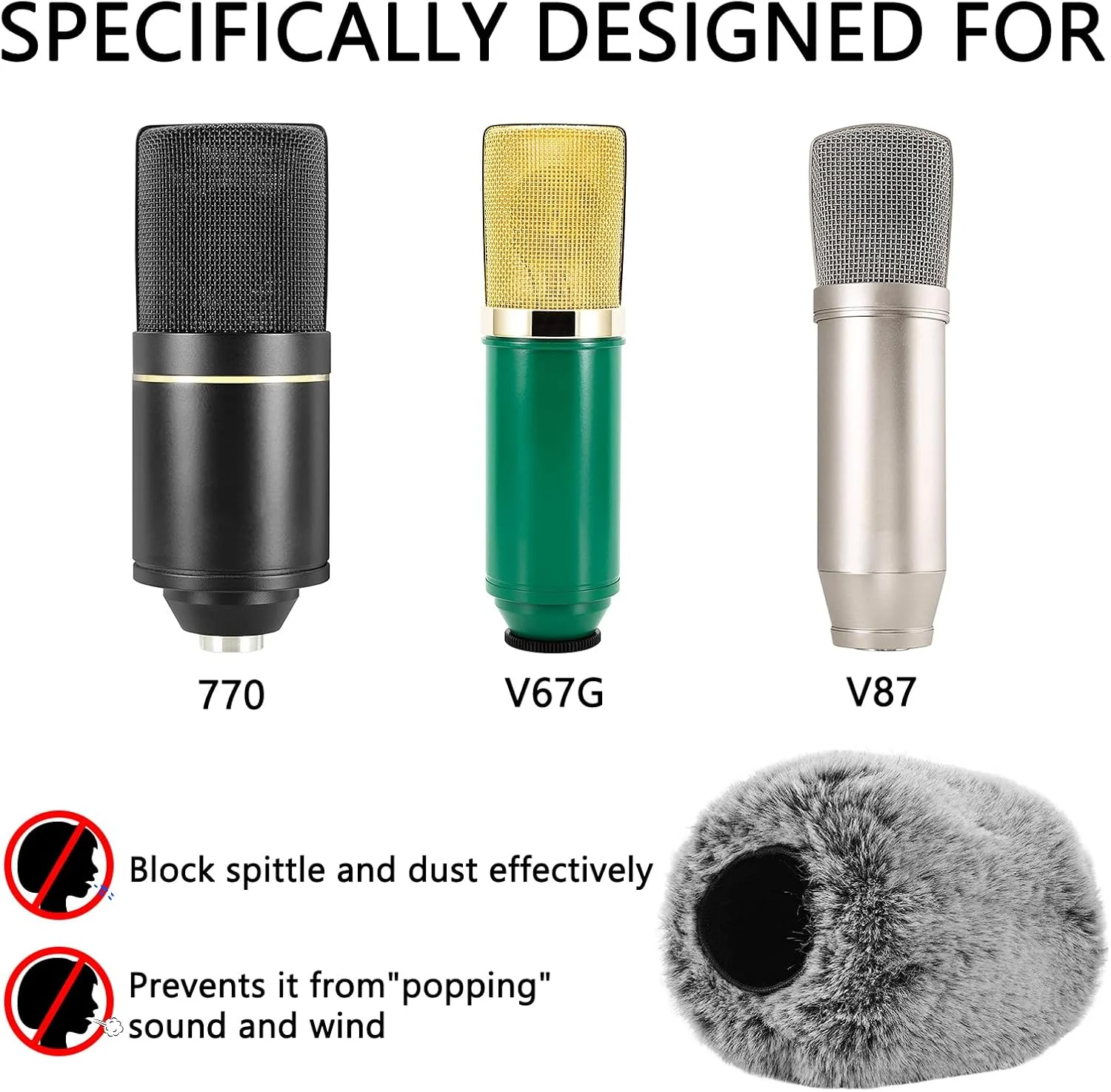 محافظ باد خزدار Geekria for Creators سازگار با میکروفون های MXL 550, 770, R144, V250, Revelation Mini Mic DeadCat، روکش پشمی محافظ باد، کاهش نویز باد (خاکستری / 2 عدد)