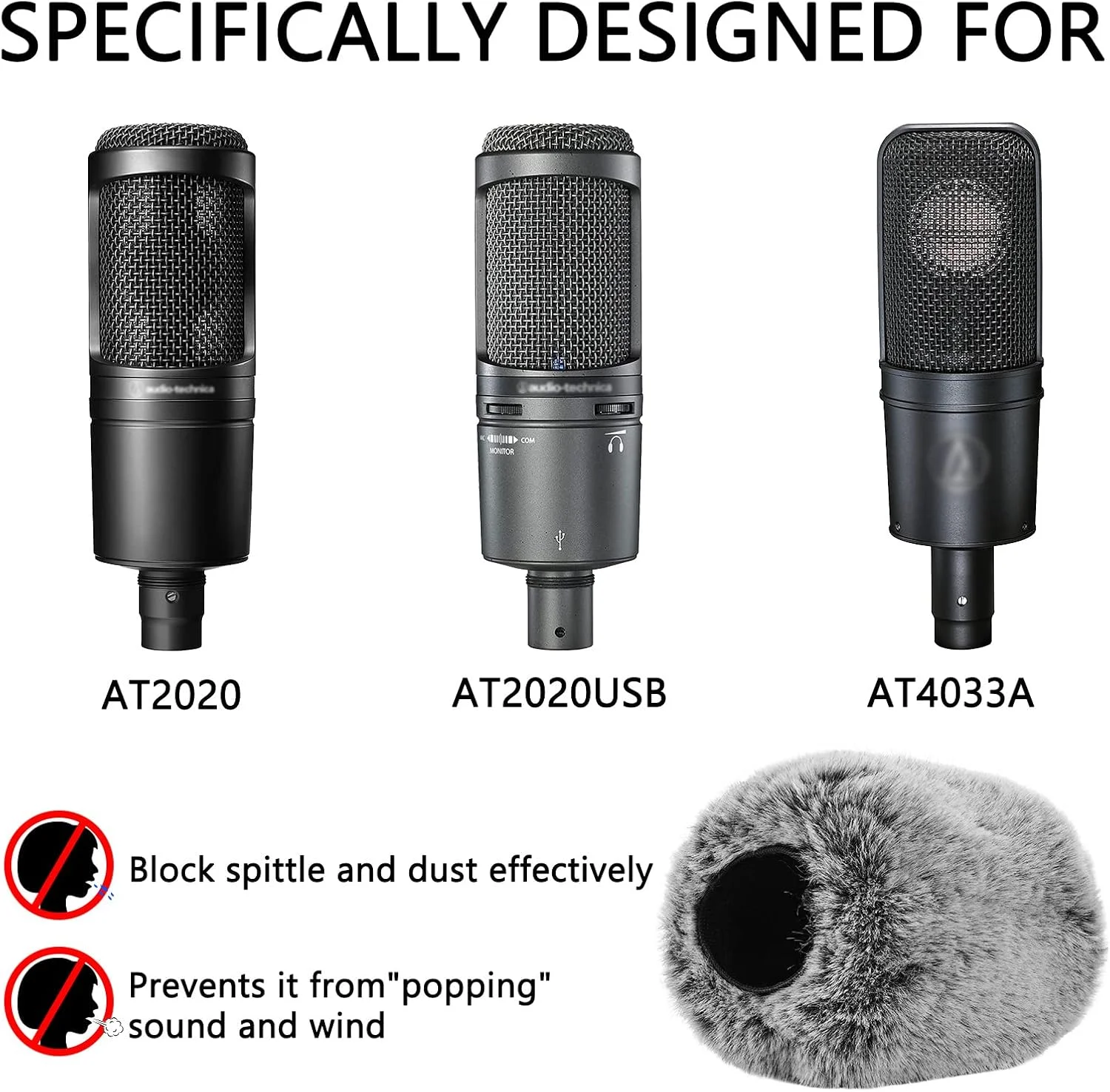 محافظ باد خزدار Geekria for Creators سازگار با میکروفون های Audio-Technica AT2020، AT2020USB، AT2035، روکش خزدار میکروفون DeadCat، روکش کرکی شیشه جلو، کاهش نویز باد (خاکستری / 2 عدد)