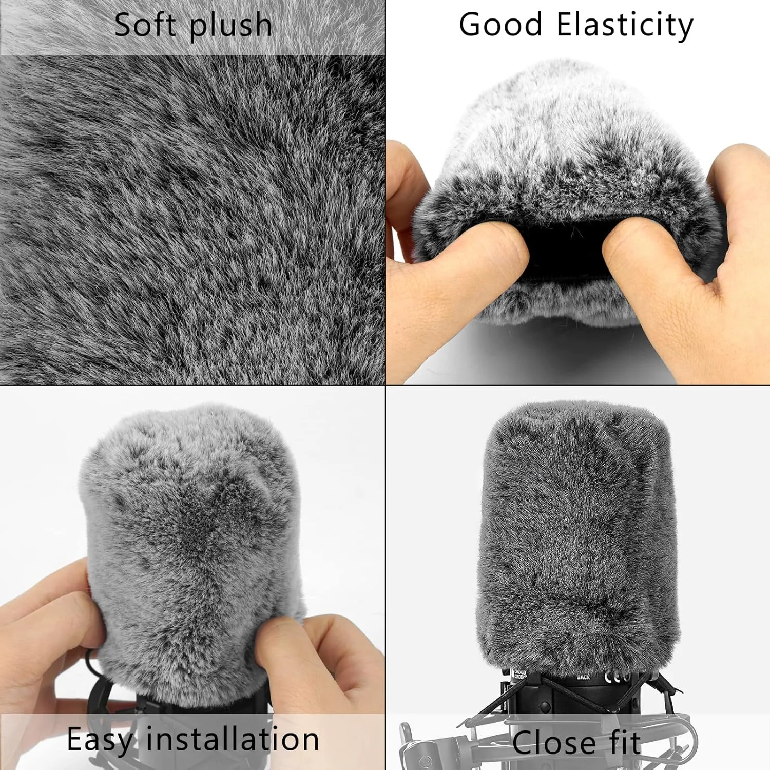 محافظ باد خزدار Geekria for Creators سازگار با میکروفون های Audio-Technica AT2020، AT2020USB، AT2035، روکش خزدار میکروفون DeadCat، روکش کرکی شیشه جلو، کاهش نویز باد (خاکستری / 2 عدد)