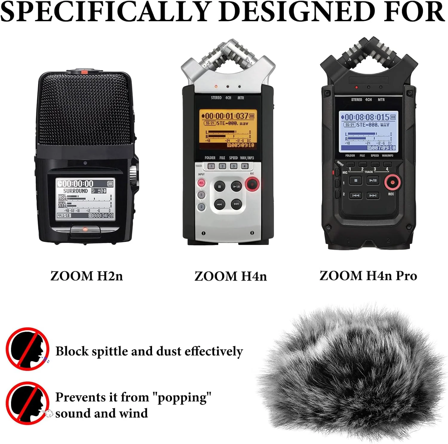 محافظ باد خزدار Geekria for Creators سازگار با ضبط کننده دستی ZOOM H2n، H4n، H4n Pro، روکش میکروفون DeadCat، محافظ باد کرکی، ضبط کننده دیجیتال قابل حمل (خاکستری / 2 عدد)