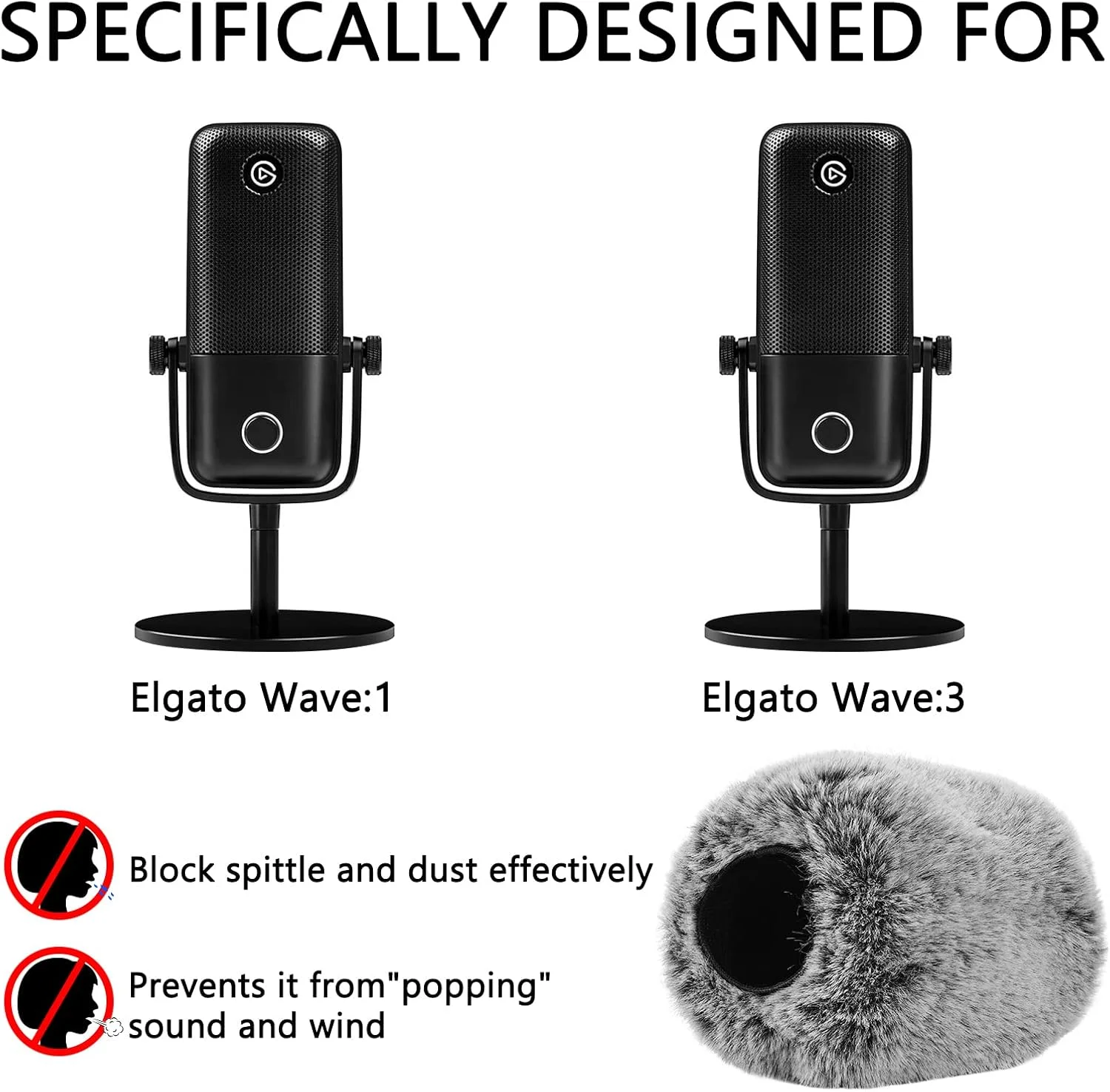 محافظ باد خزدار Geekria for Creators سازگار با میکروفون Elgato Wave:1 و Wave:3، روکش ضد باد DeadCat، روکش کرکی شیشه جلو، کاهش نویز باد (خاکستری / 2 عدد)