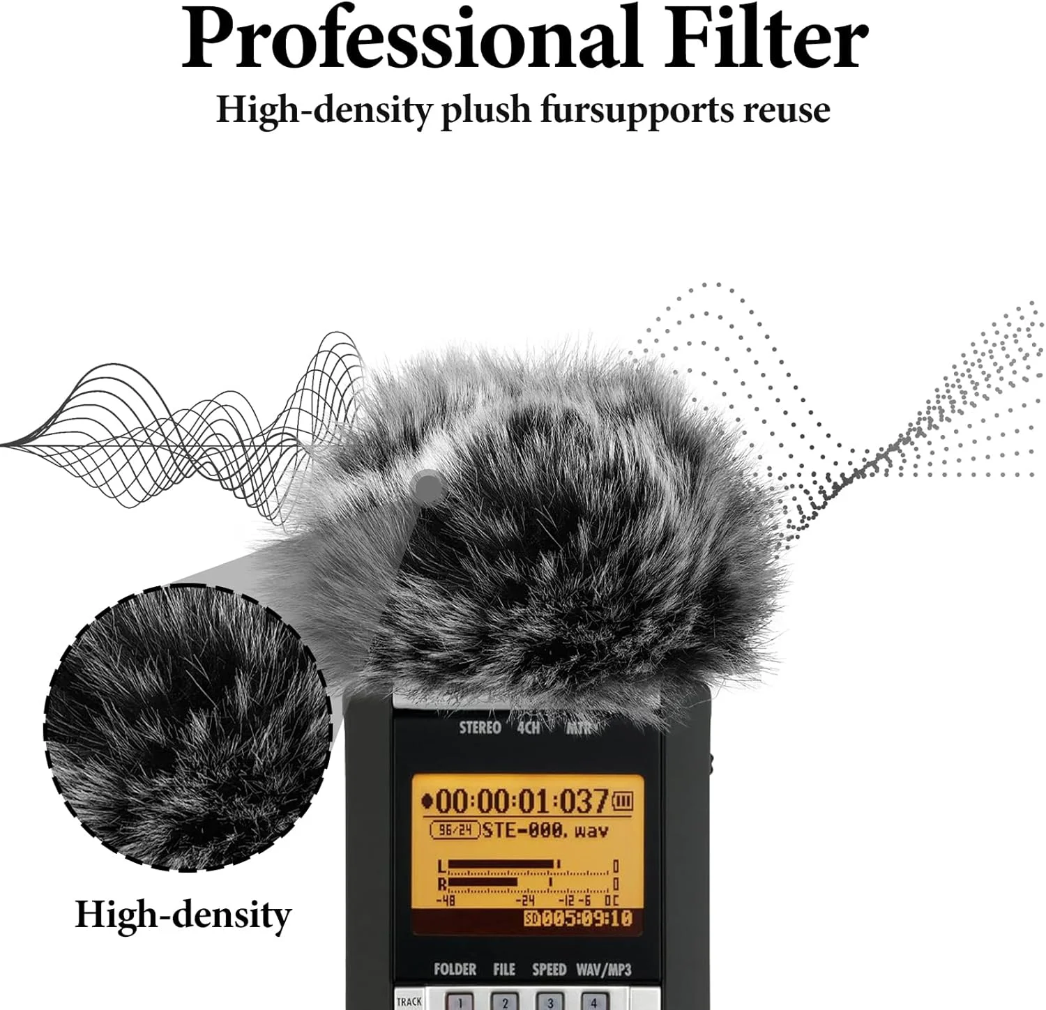 محافظ باد خزدار Geekria for Creators سازگار با ضبط کننده دستی ZOOM H2n، H4n، H4n Pro، روکش میکروفون DeadCat، محافظ باد کرکی، ضبط کننده دیجیتال قابل حمل (خاکستری / 2 عدد)