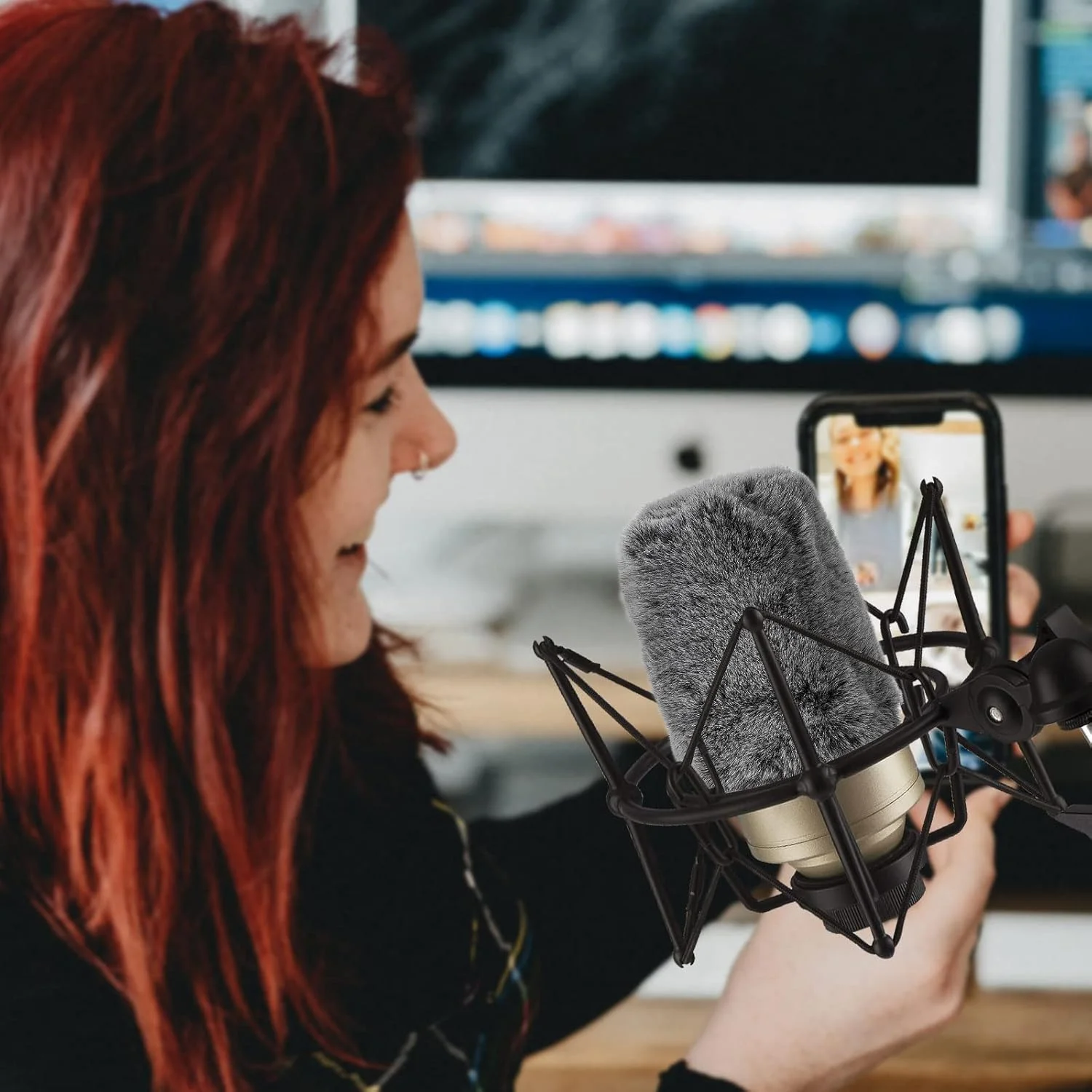 محافظ باد خزدار Geekria for Creators سازگار با میکروفون های MXL 550, 770, R144, V250, Revelation Mini Mic DeadCat، روکش پشمی محافظ باد، کاهش نویز باد (خاکستری / 2 عدد)