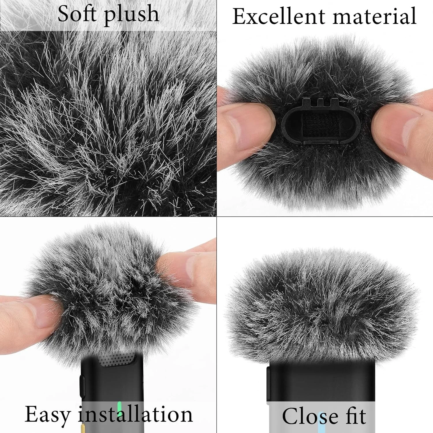 محافظ باد خزدار Geekria for Creators سازگار با میکروفون بی سیم Hollyland Lark M1، پوشش ضد باد میکروفون DeadCat، محافظ پشمی، کاهش نویز باد (خاکستری / 2 عدد)