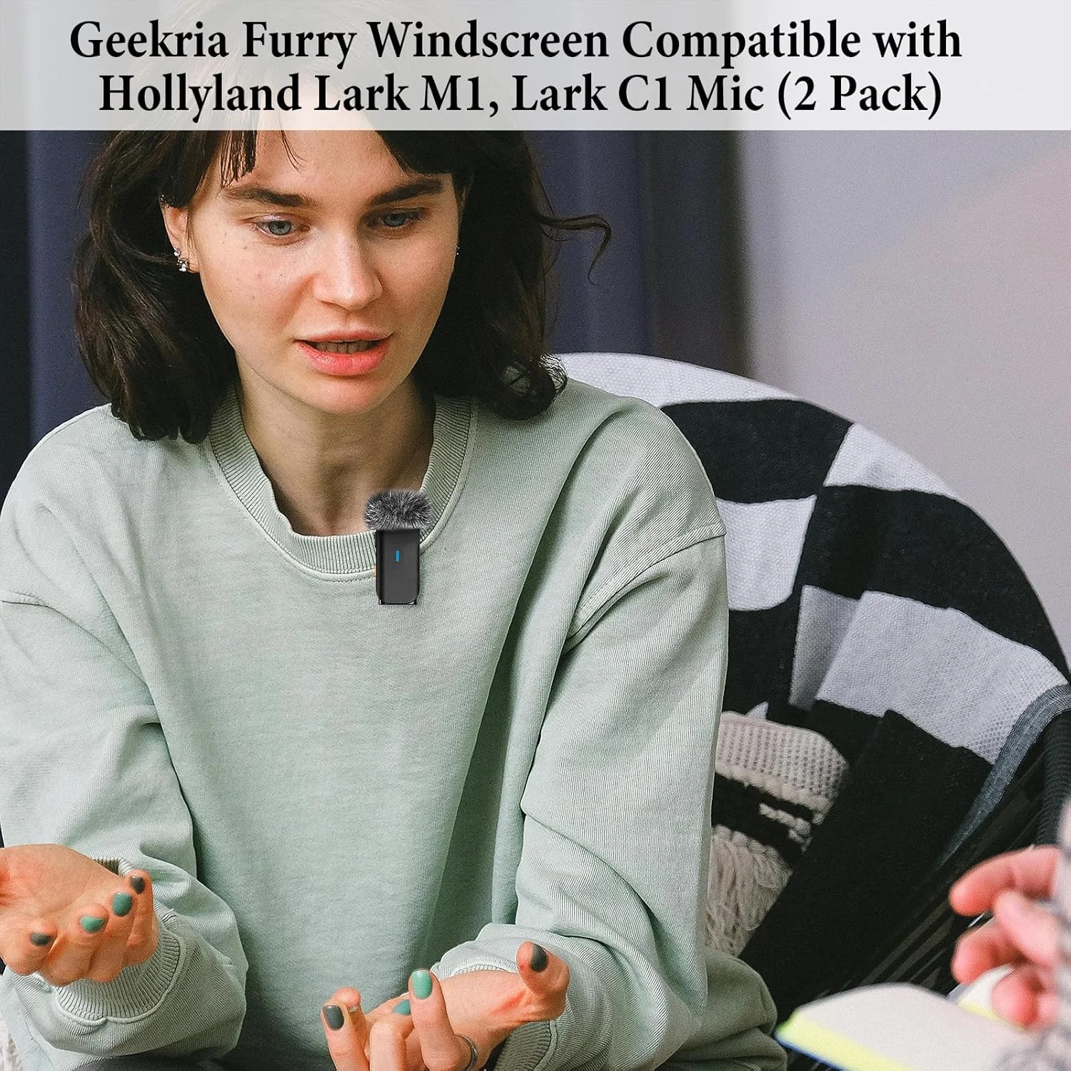 محافظ باد خزدار Geekria for Creators سازگار با میکروفون بی سیم Hollyland Lark M1، پوشش ضد باد میکروفون DeadCat، محافظ پشمی، کاهش نویز باد (خاکستری / 2 عدد)